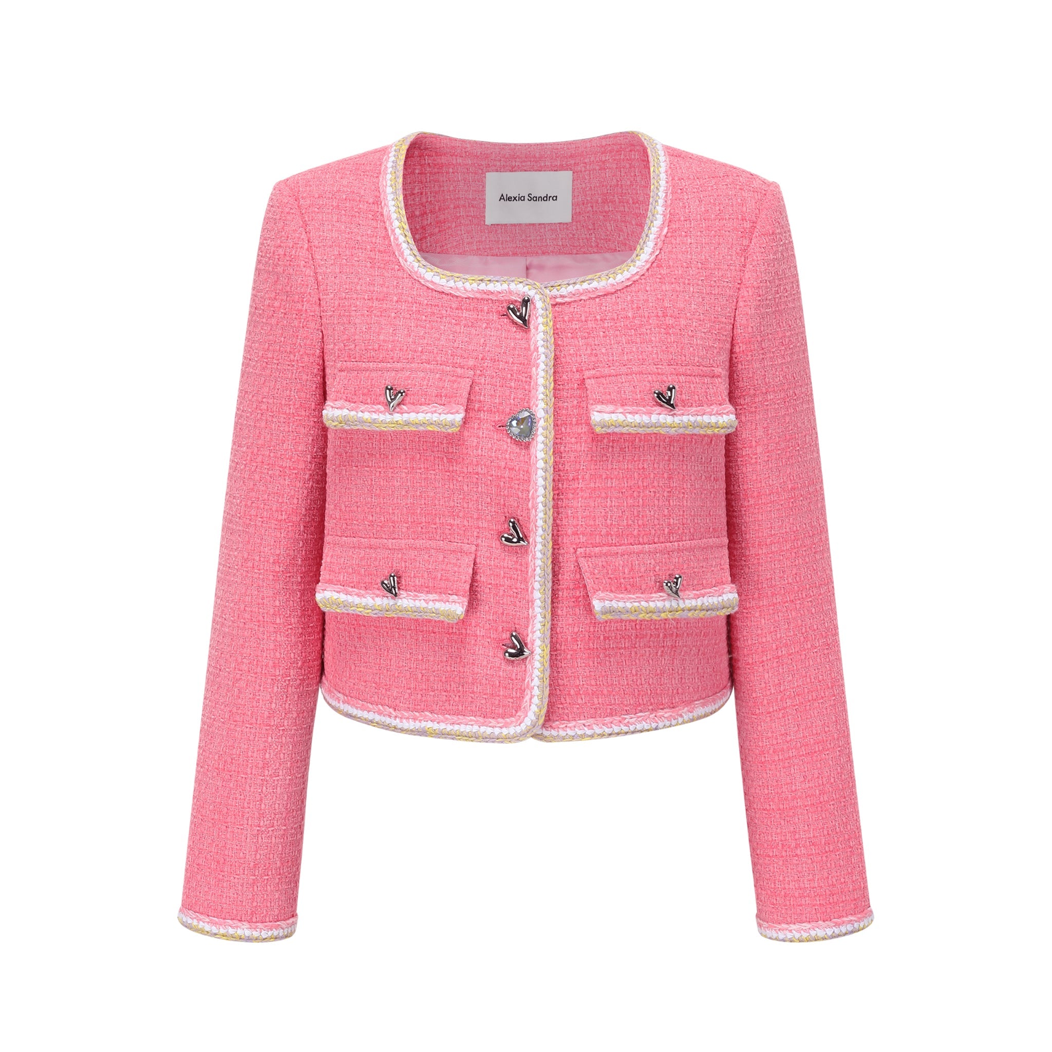 Alexia Sandra Pink Heart Buttoned Tweed Jacket | MADA IN CHINA