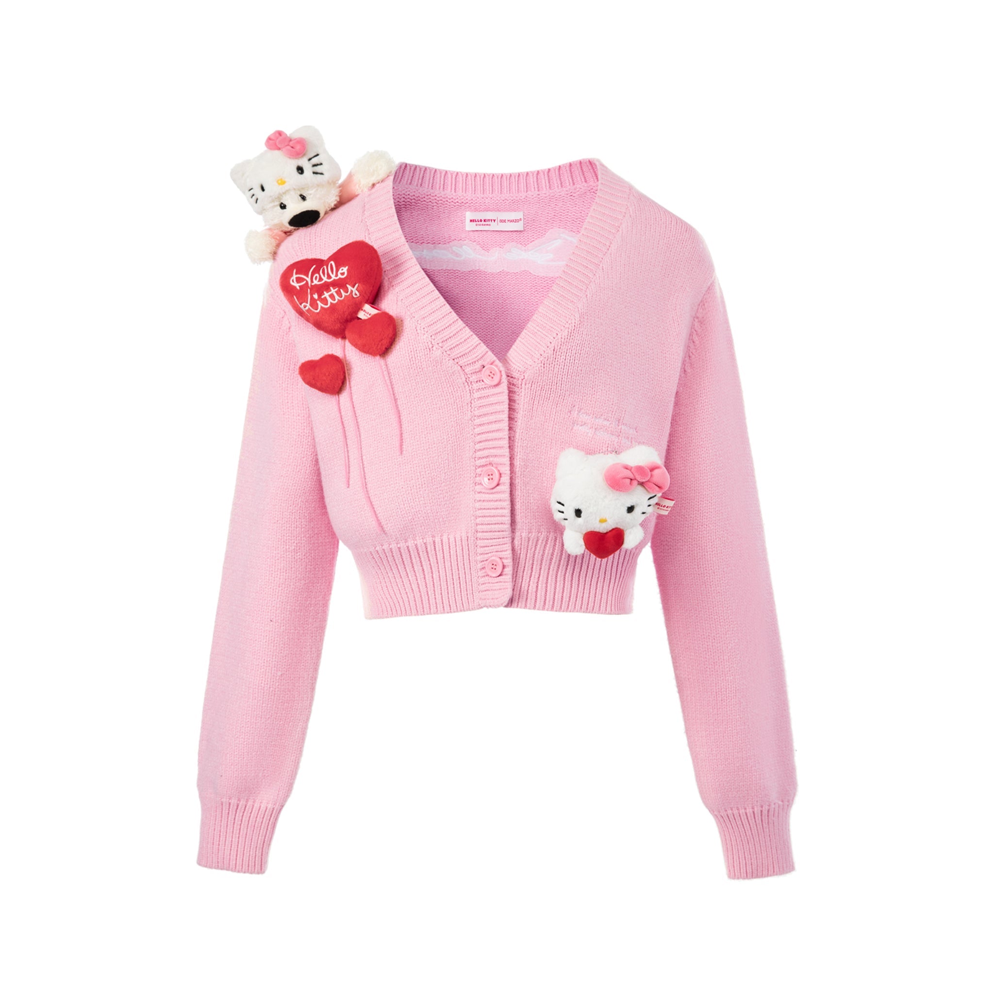 13DE MARZO Pink Hello Hitty Bear Heart Cardigan | MADA IN CHINA