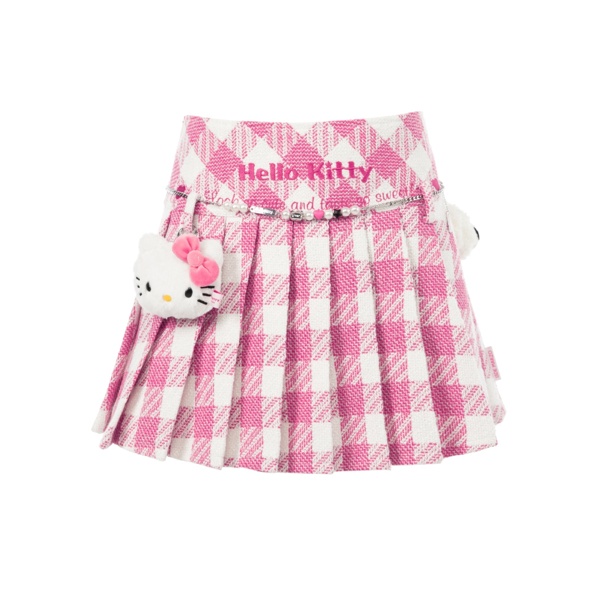 13DE MARZO Pink Hello Kitty Bear Plaid Skirt | MADA IN CHINA