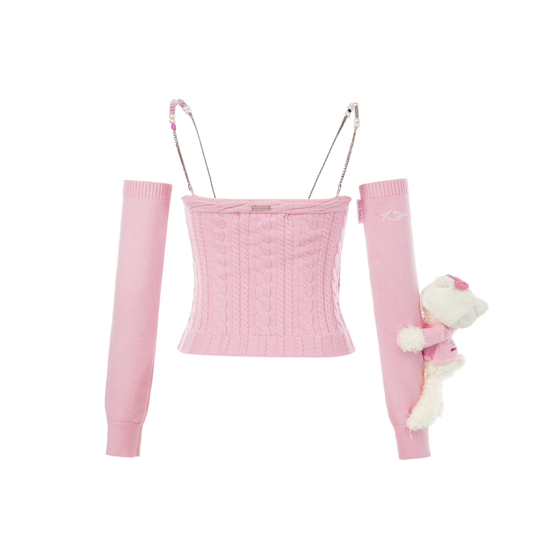 13DE MARZO Pink Hello Kitty Shoulderless Knitted Top | MADA IN CHINA