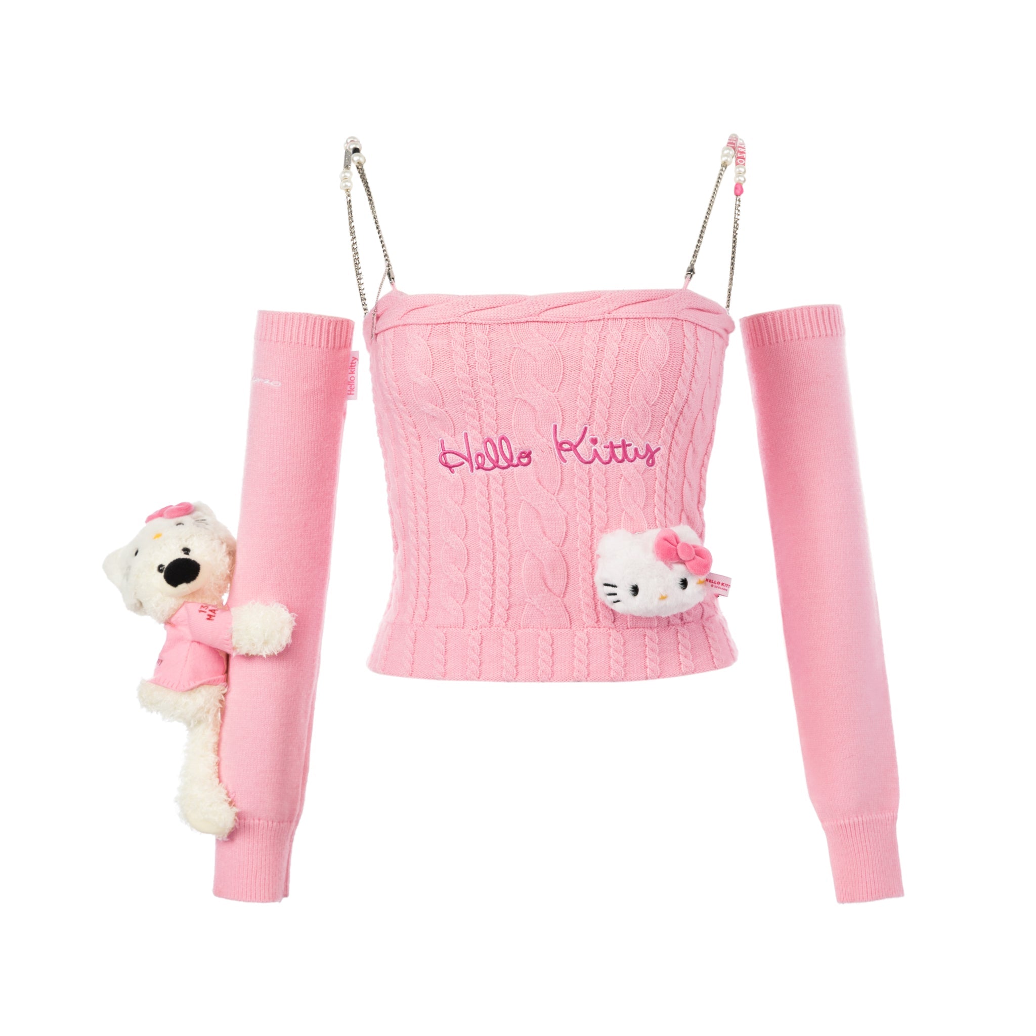 13DE MARZO Pink Hello Kitty Shoulderless Knitted Top | MADA IN CHINA