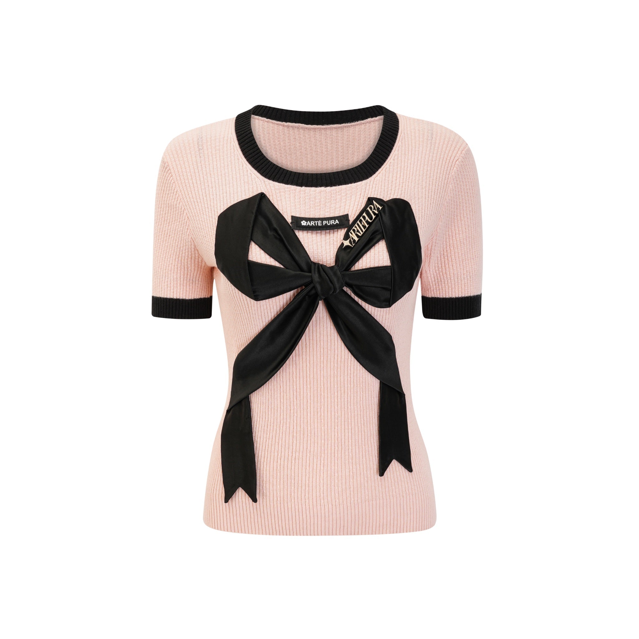 ARTE PURA Pink Knit Top with Bow Tie | MADA IN CHINA