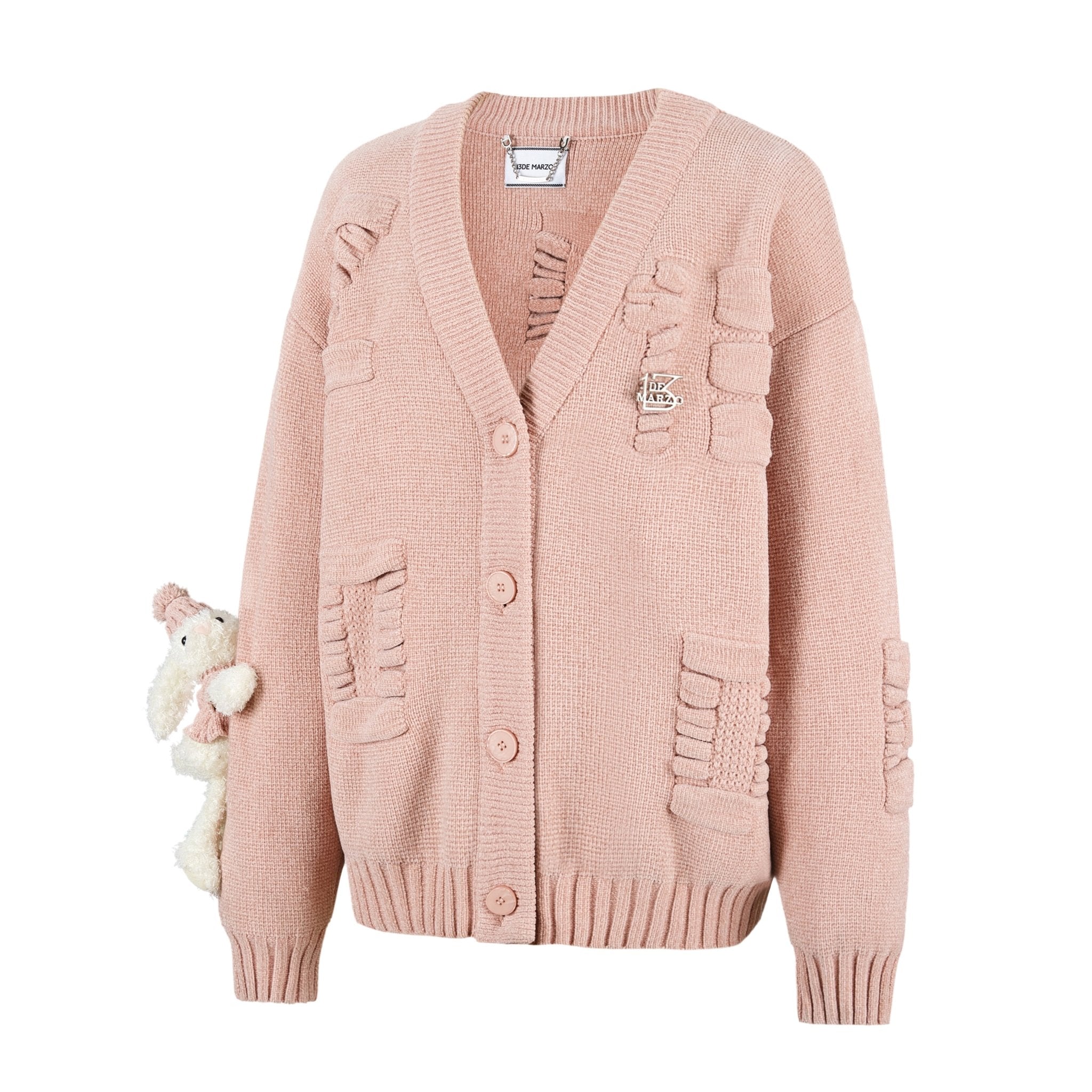 13DE MARZO Pink Letter Cardigan | MADA IN CHINA