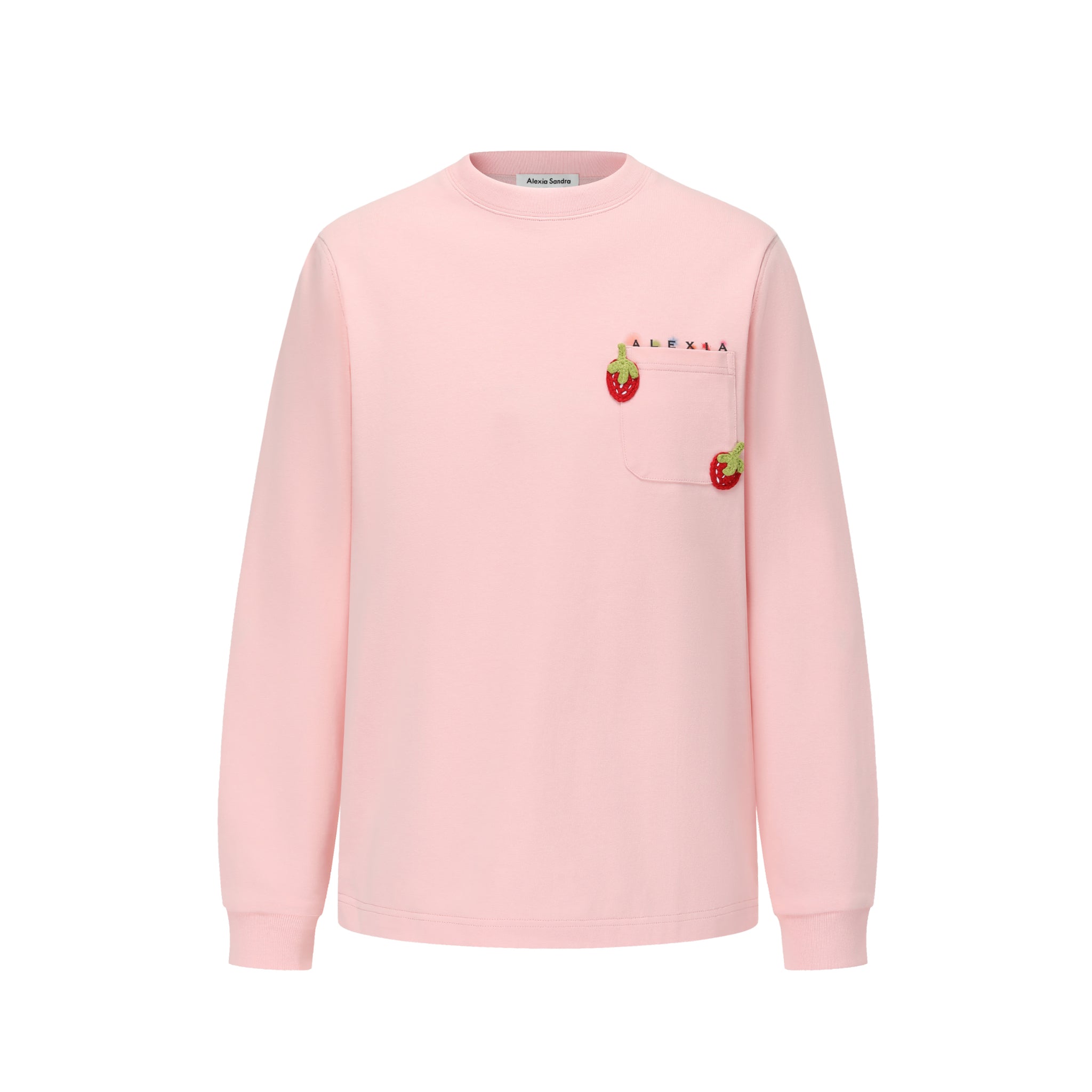 Alexia Sandra Pink Pocket Strawberry Long Sleeve Sweatshirt | MADA IN CHINA