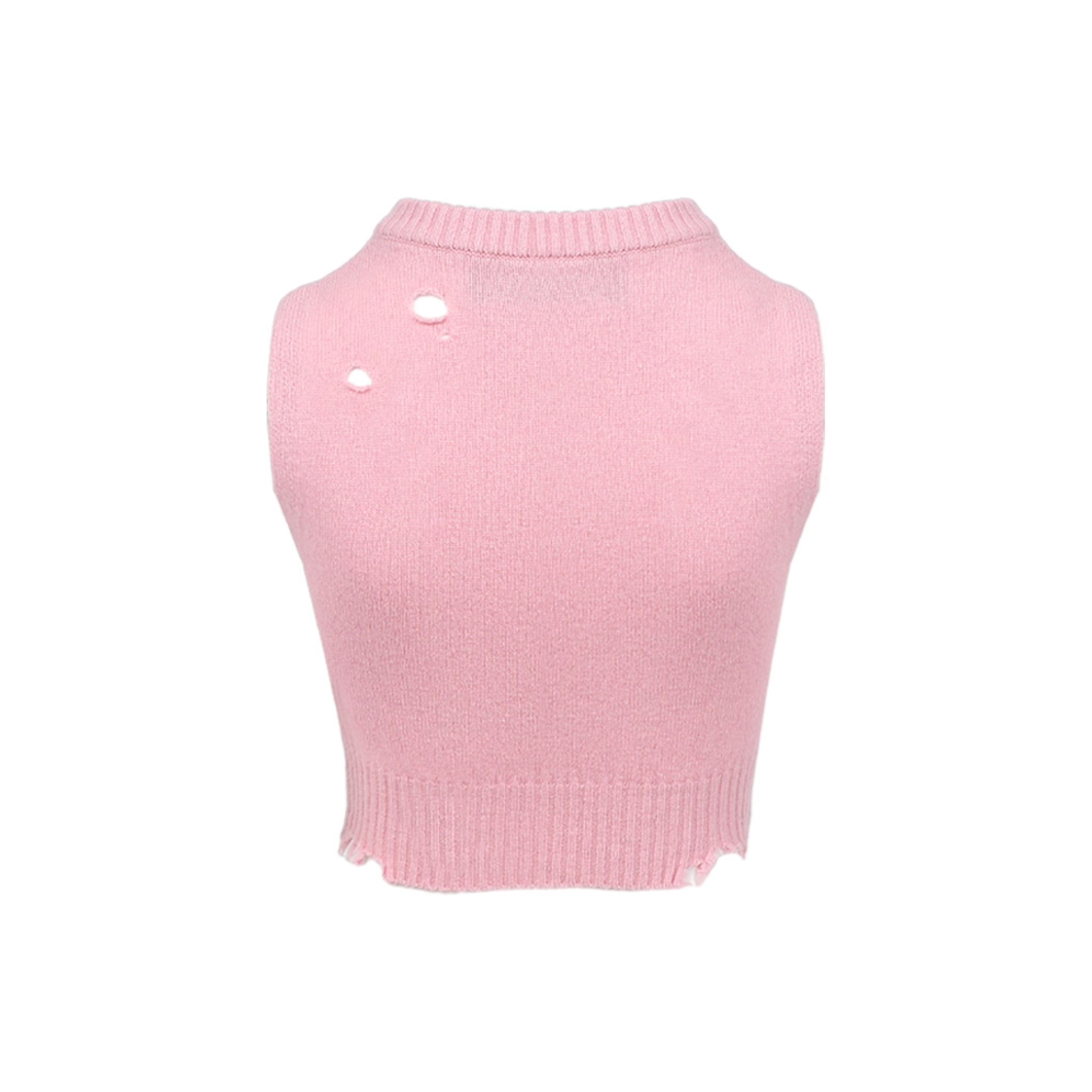 ANN ANDELMAN Pink Short Destroyed Knit Vest | MADA IN CHINA