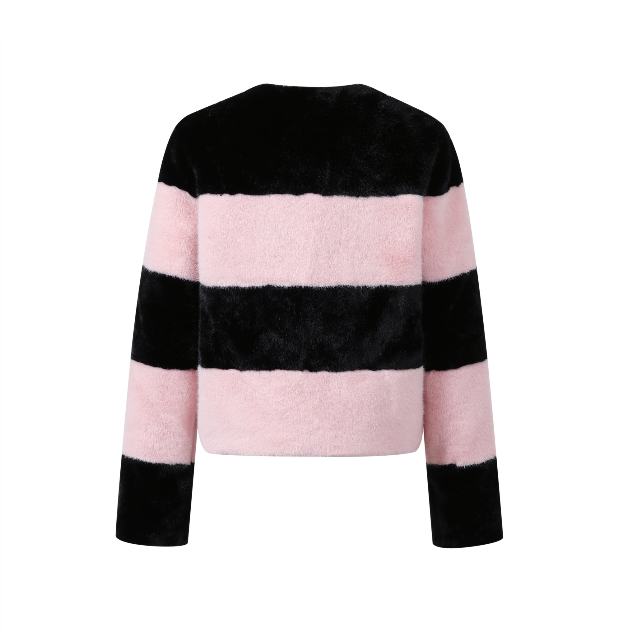 THREE QUARTERS Pink Striped Patchwork Fur Coat | MADA IN CHINA