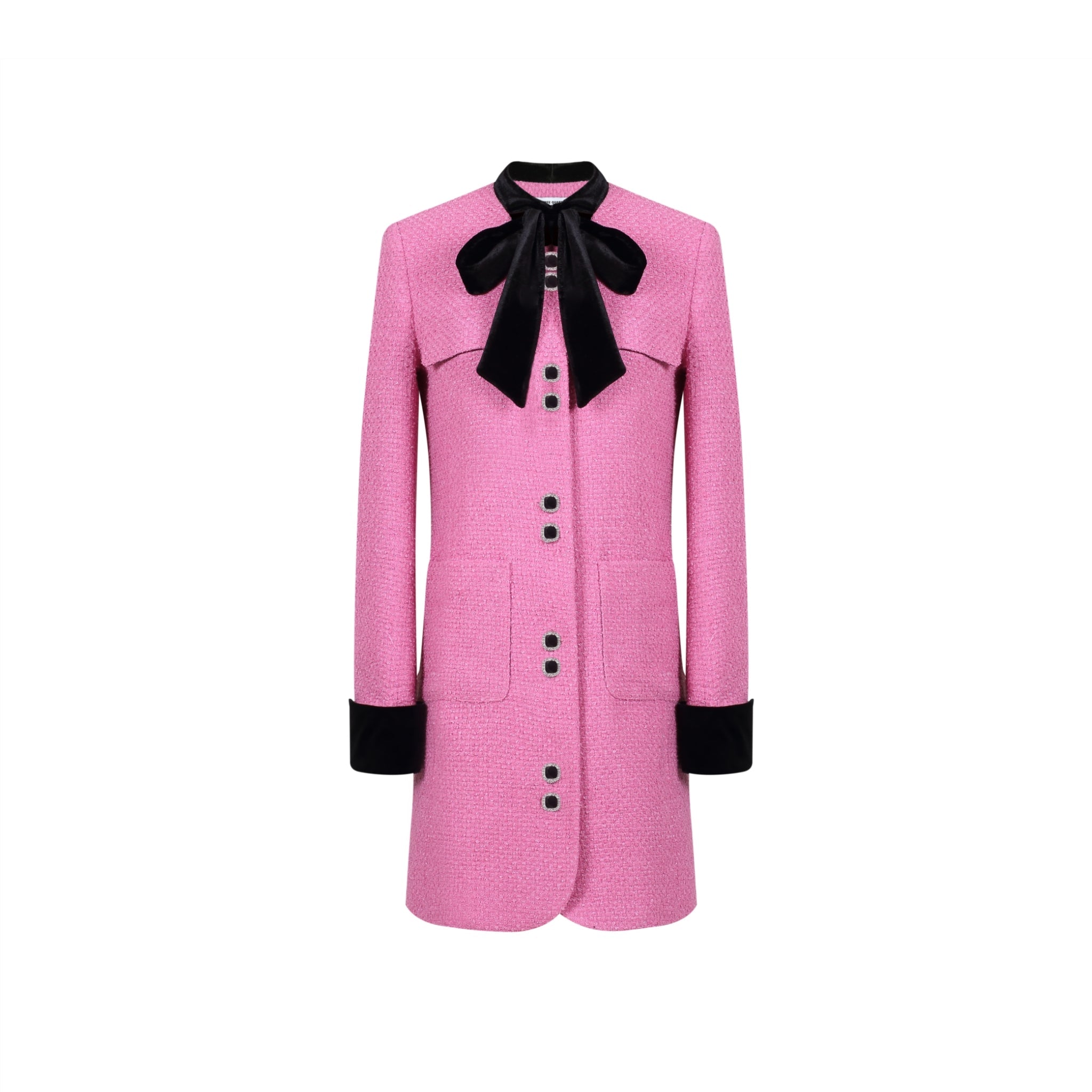 THREE QUARTERS Pink Velvet Bow Mid-Length Jacket | MADA IN CHINA