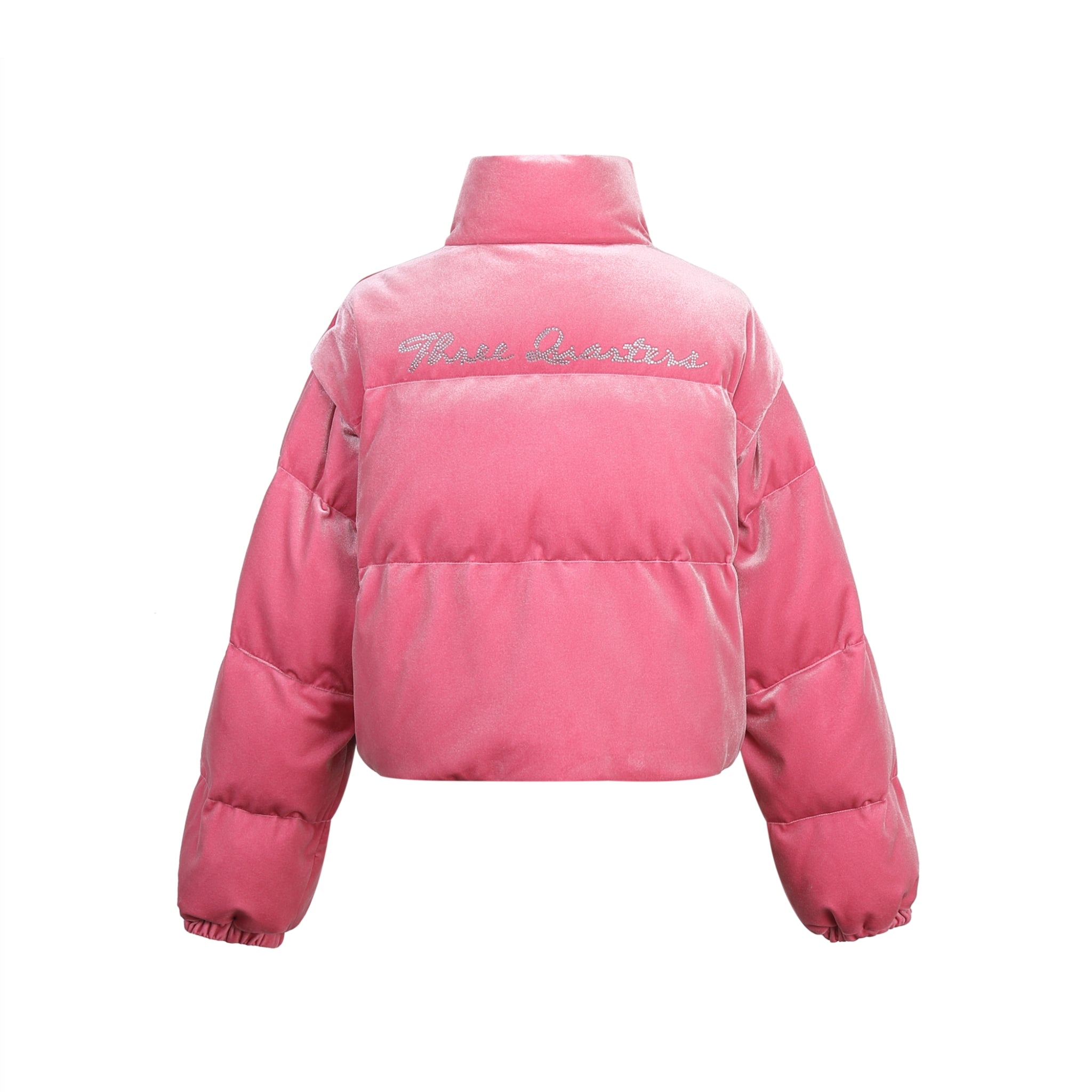 Pink Velvet Rhinestone Removable Down Jacket | MADAX