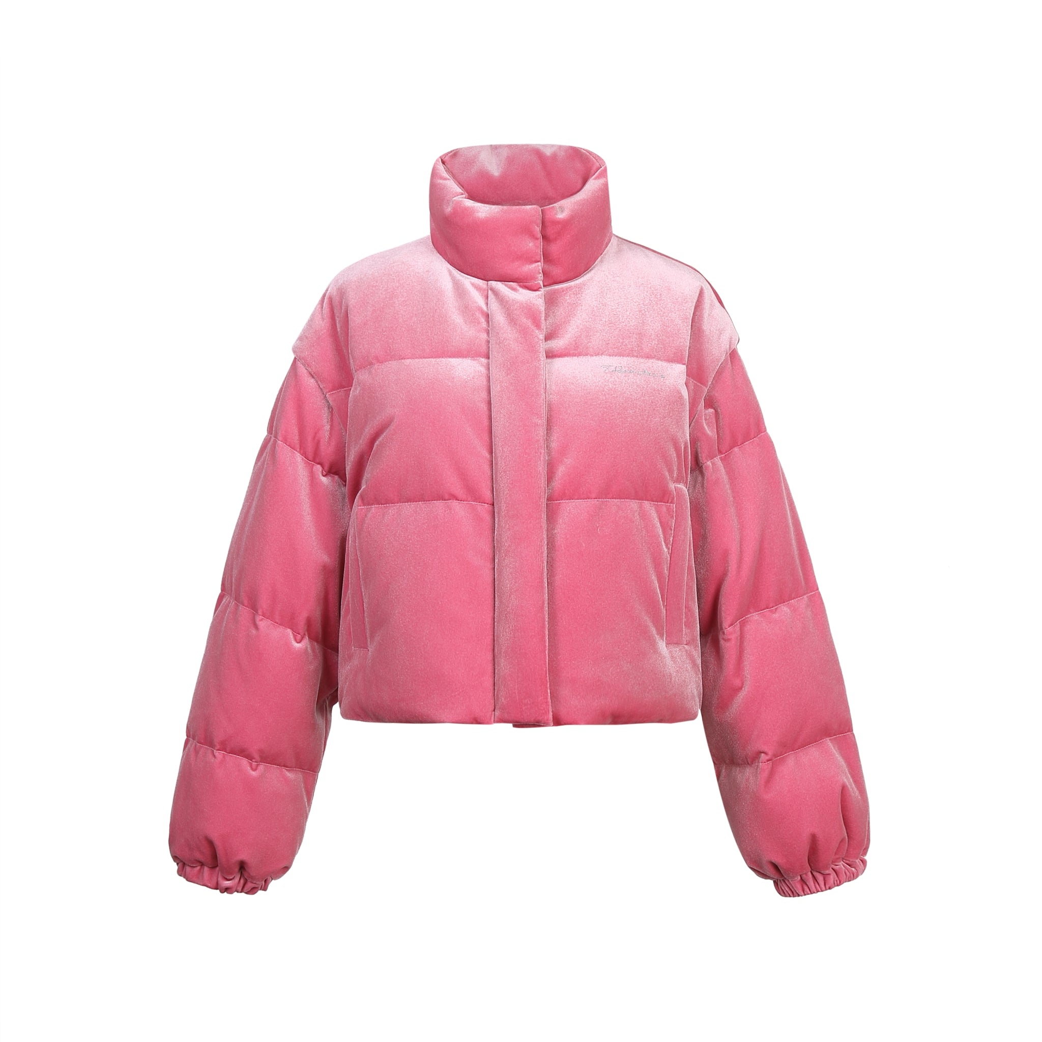 THREE QUARTERS Pink Velvet Rhinestone Removable Down Jacket | MADA IN CHINA