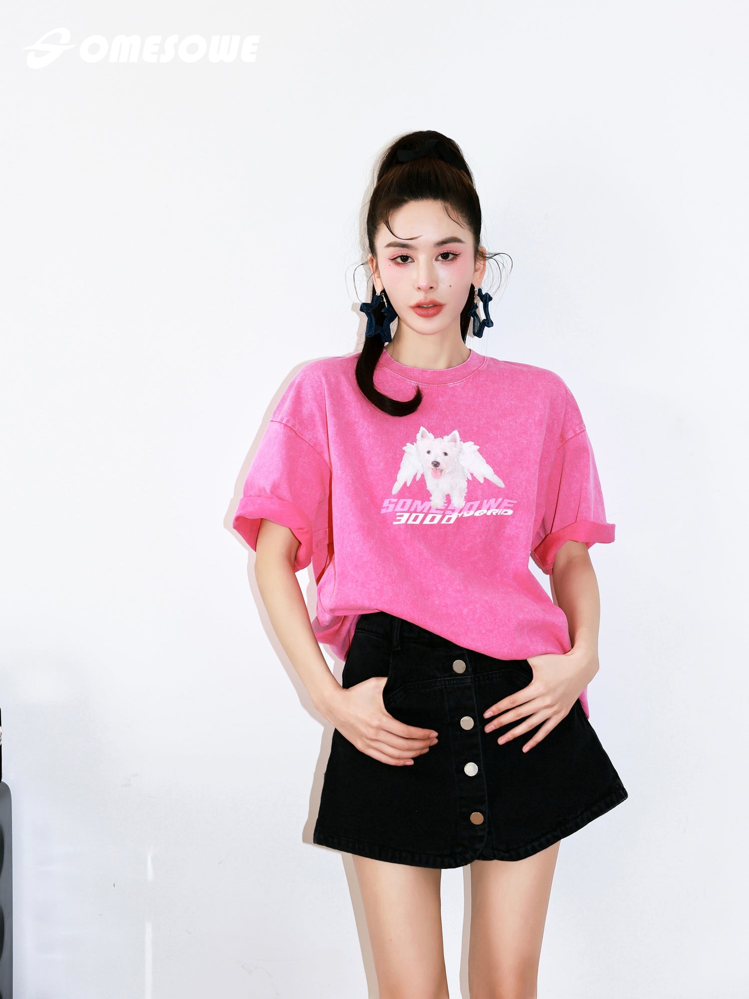 SOMESOWE Pink Westland Terrier Print T-shirt | MADA IN CHINA