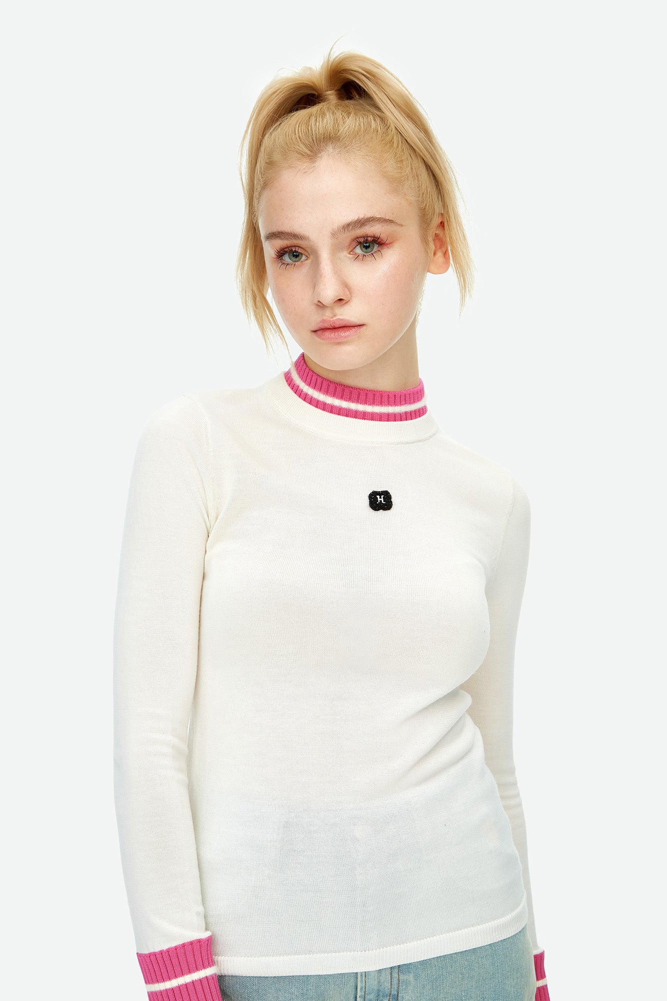 HERLIAN Pink Wool Double Layer Collar Bottom Sweater | MADA IN CHINA