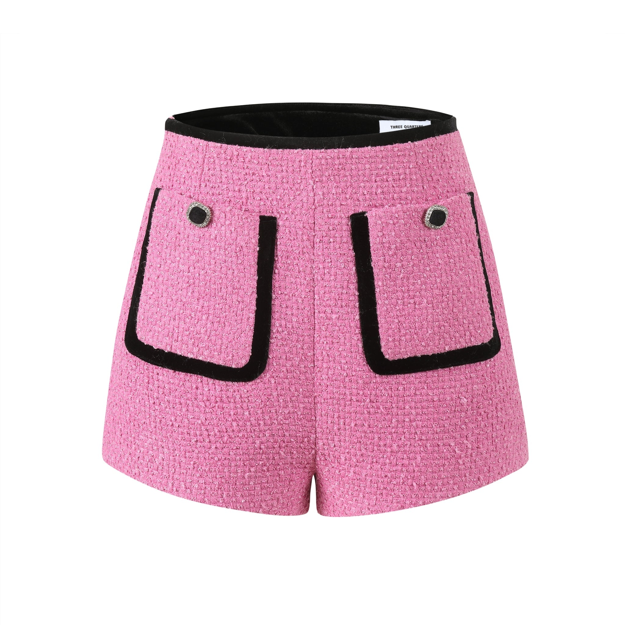 THREE QUARTERS Pink Wool Sequin Trimmed Shorts | MADA IN CHINA