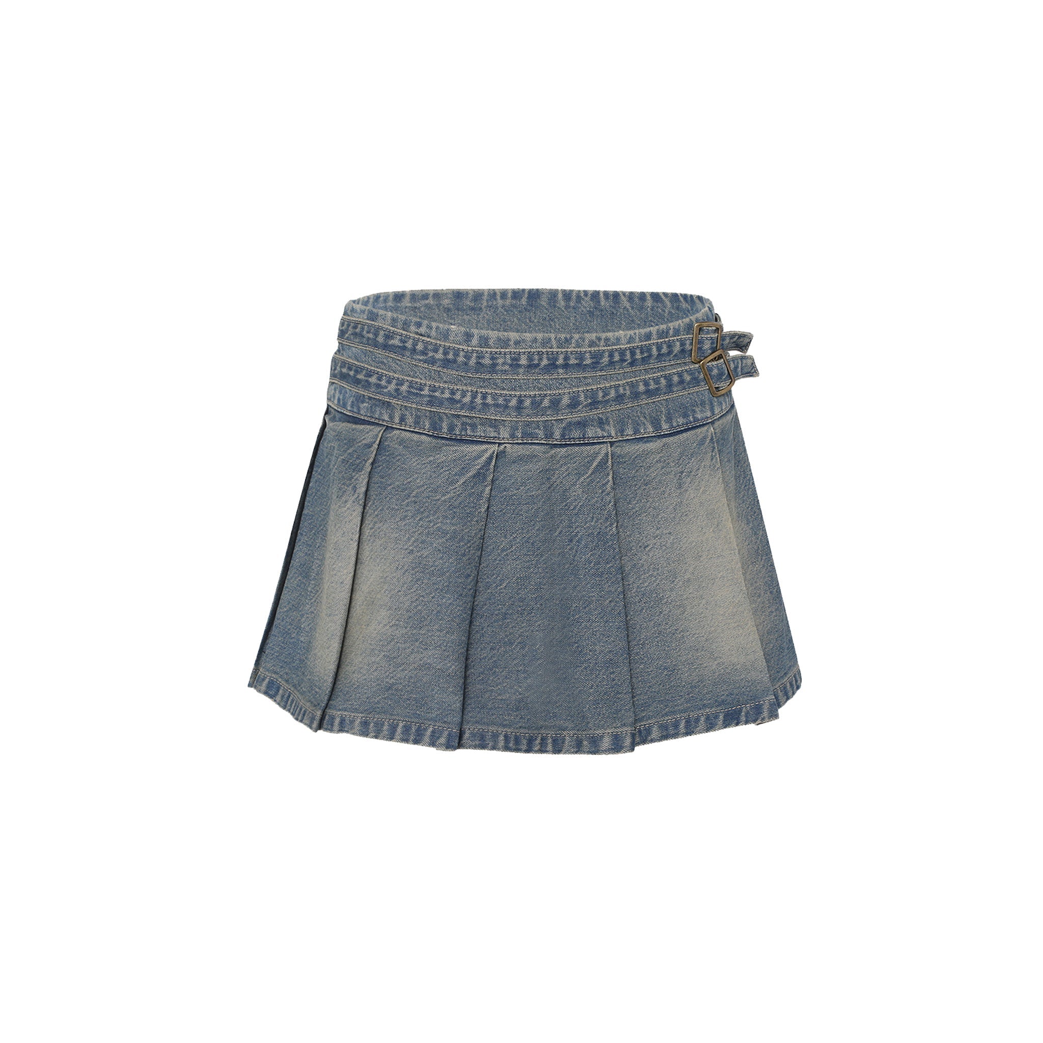 ANN ANDELMAN Pleated Denim Strap Skirt | MADA IN CHINA