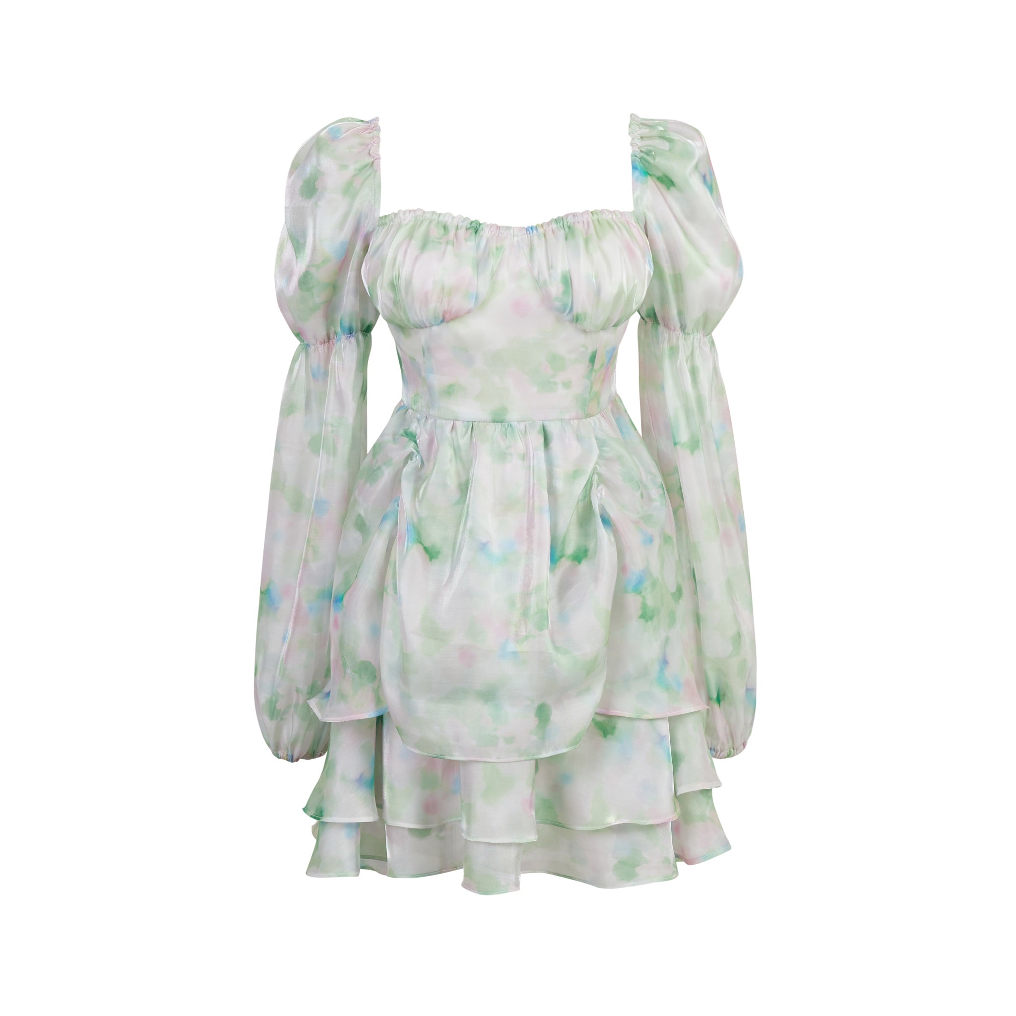 THREE QUARTERS Puff Sleeve Light Green Dress | MADA IN CHINA