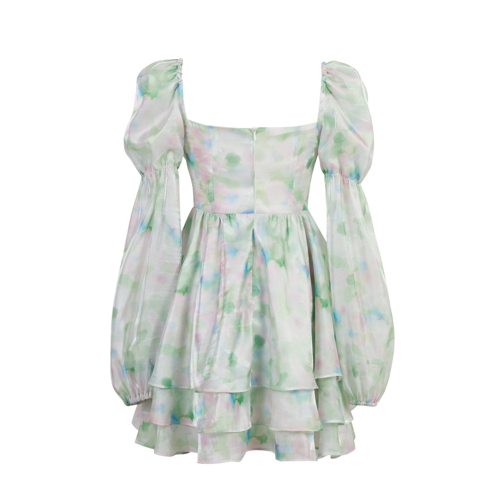 THREE QUARTERS Puff Sleeve Light Green Dress | MADA IN CHINA