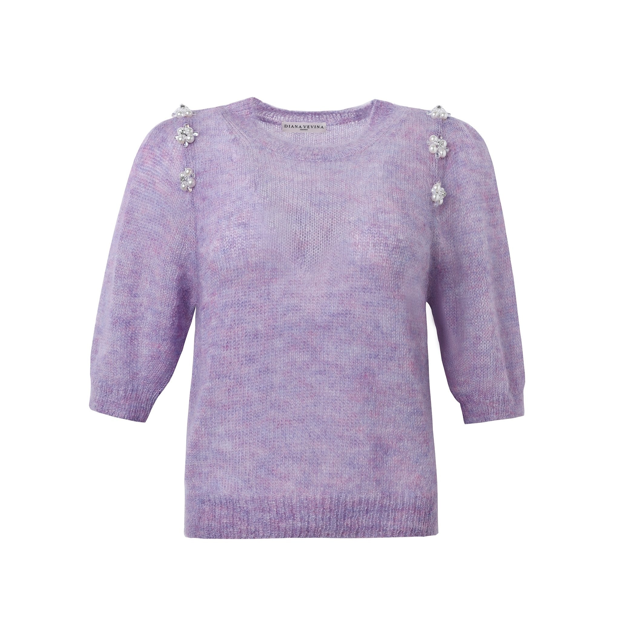 DIANA VEVINA Purple Crystal Pearl Short Sleeve | MADA IN CHINA