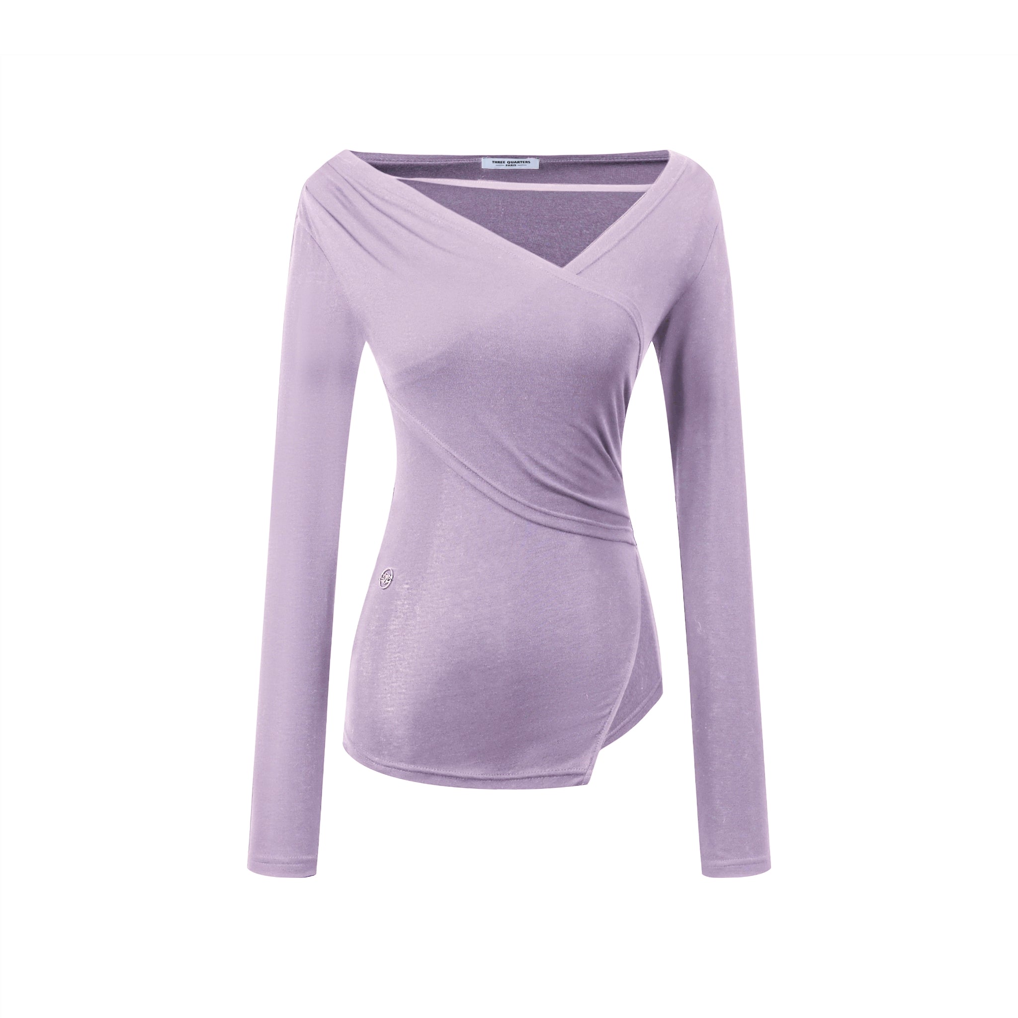 THREE QUARTERS Purple Irregularly Pleated T-Shirt | MADA IN CHINA