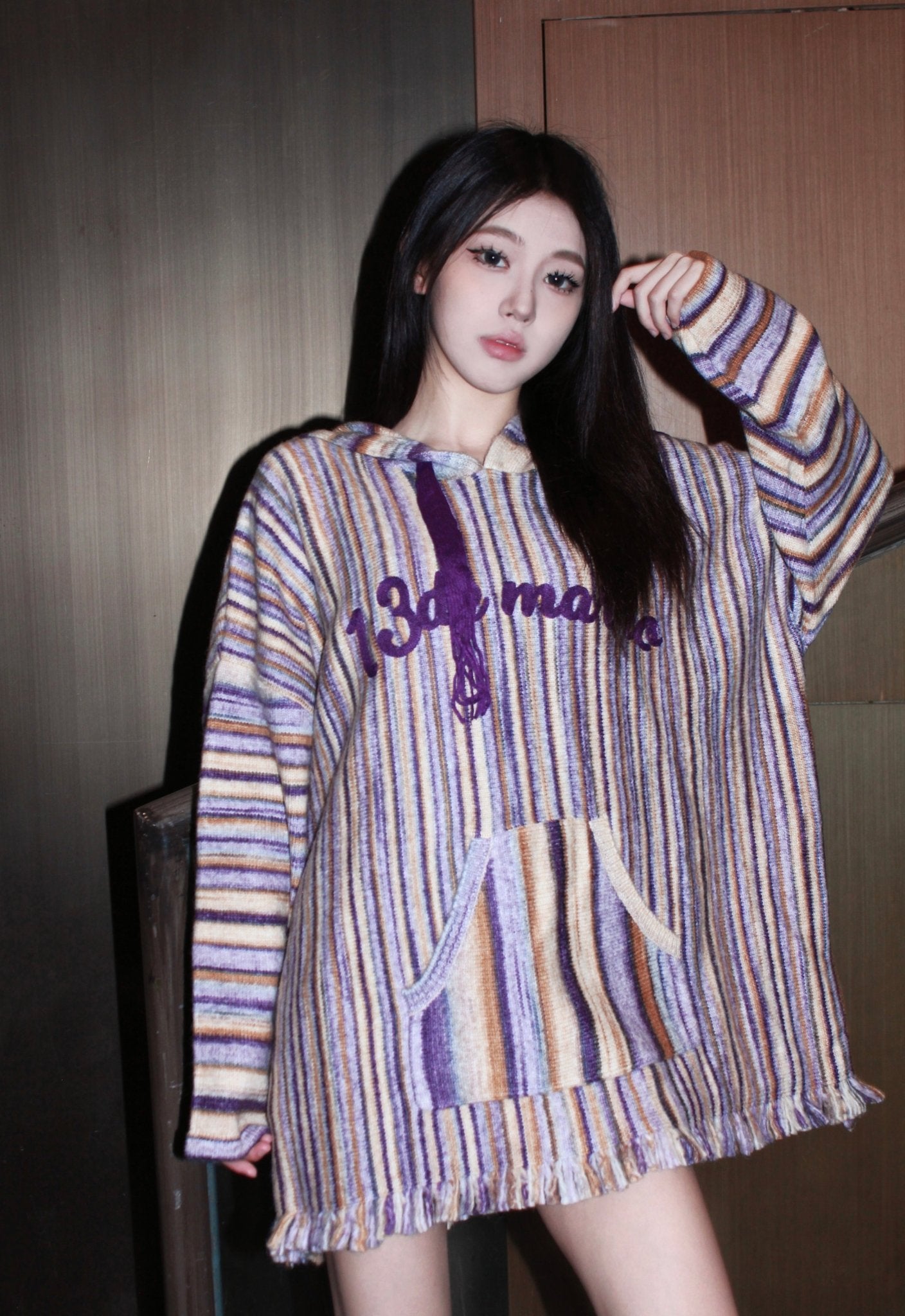 13DE MARZO Purple Knitting Hoodie | MADA IN CHINA