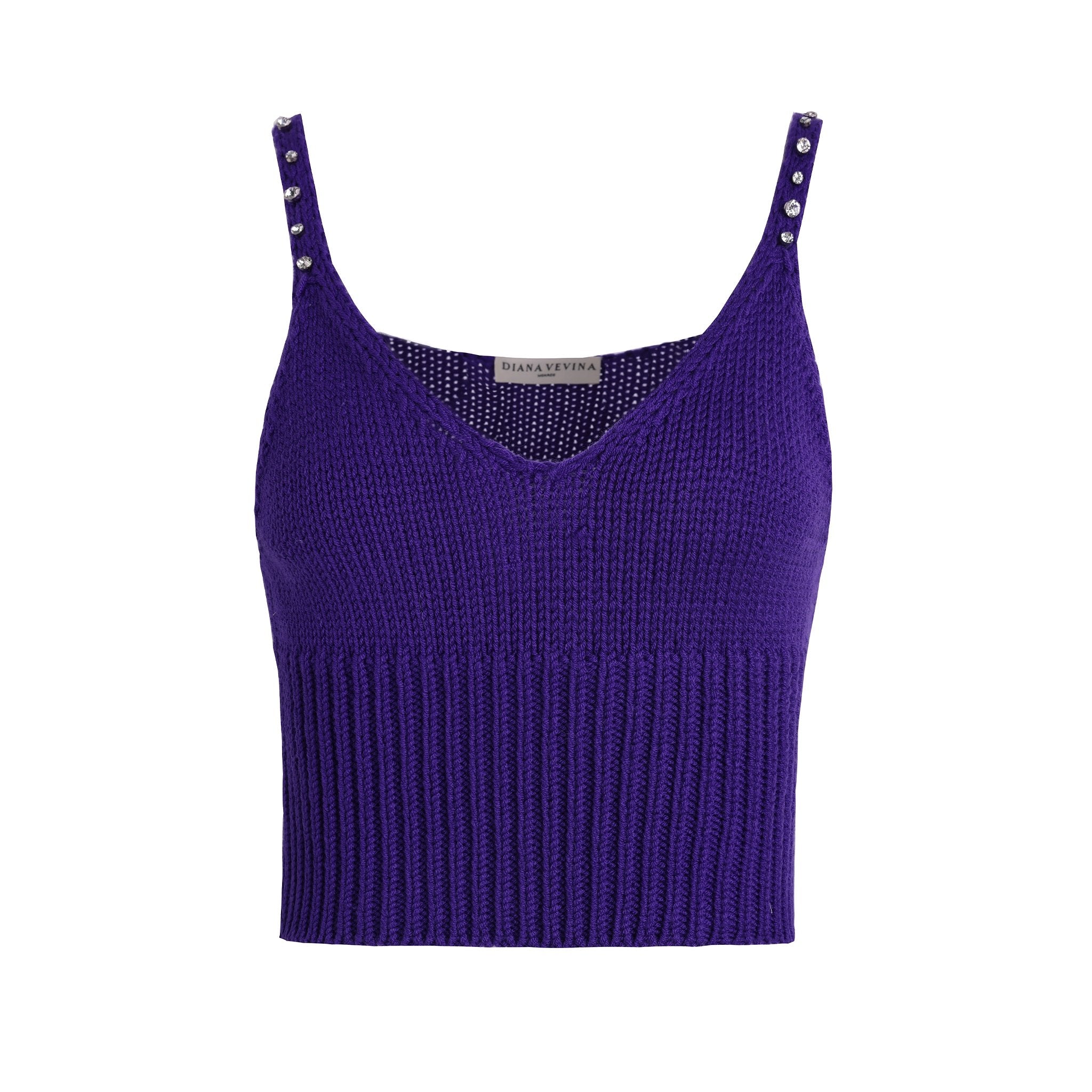 DIANA VEVINA Purple Rhinestone Knit Sling | MADA IN CHINA