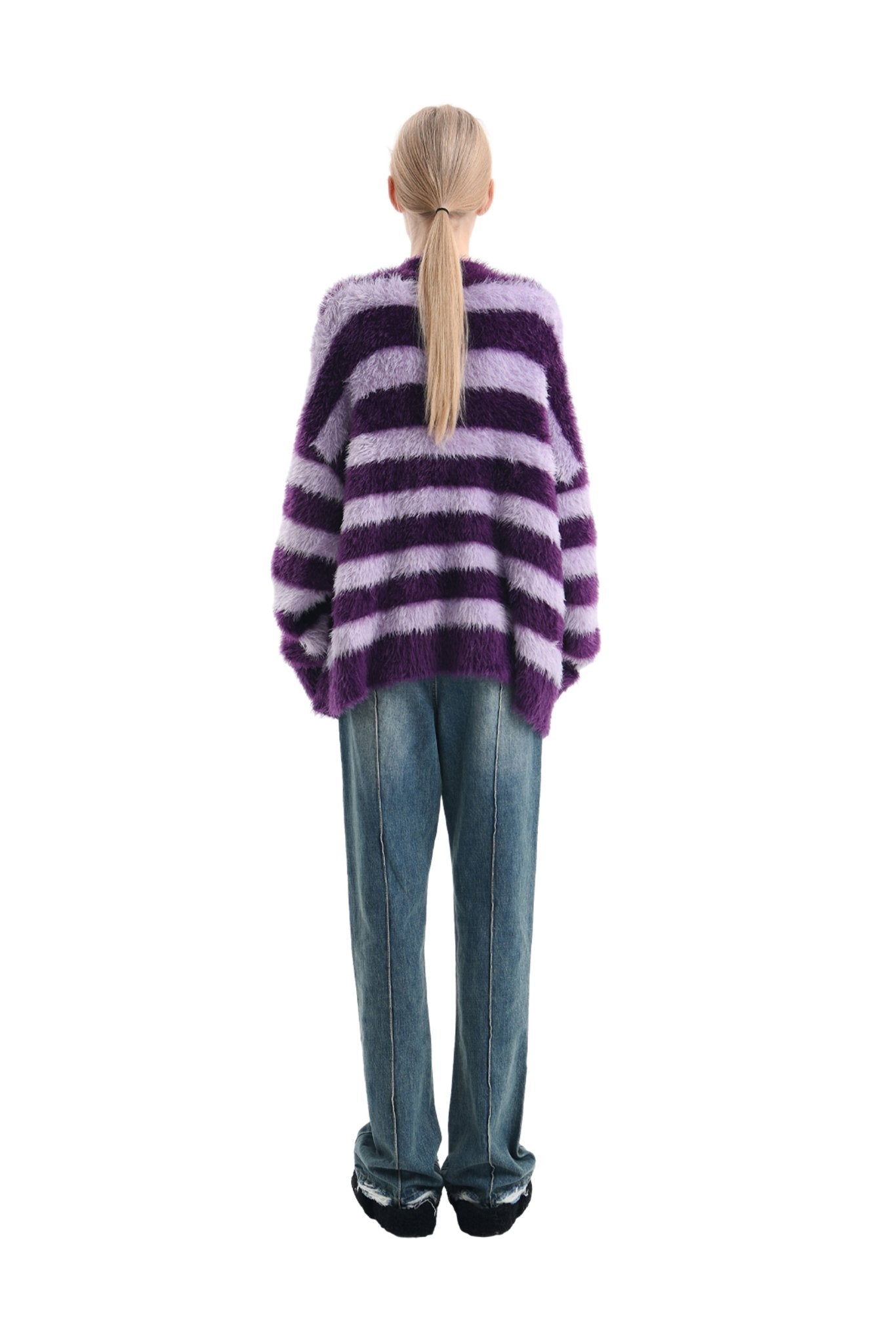 ANN ANDELMAN Purple Striped Wool Cardigan | MADA IN CHINA