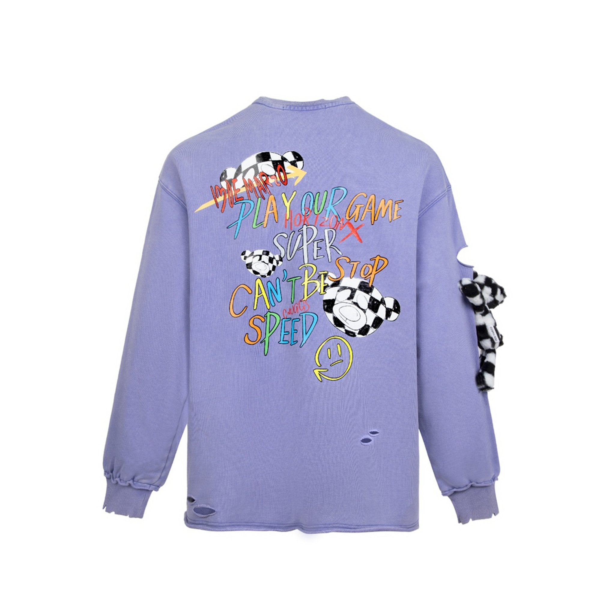 13DE MARZO Racing Graffiti Bear Washed Sweater Cosmic Sky | MADA IN CHINA