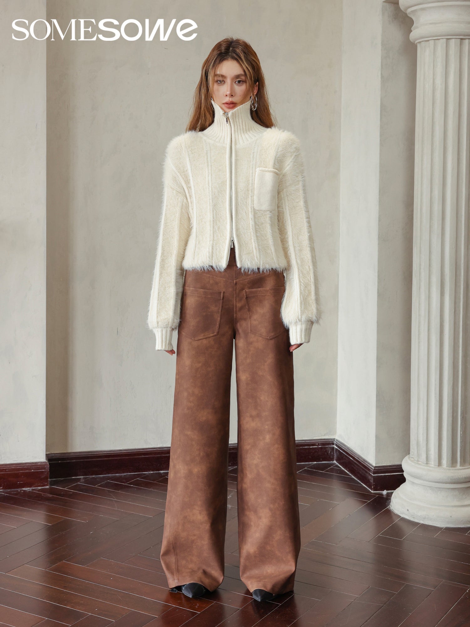 SOMESOWE Retro Dyed Faux Leather Straight Pants | MADA IN CHINA