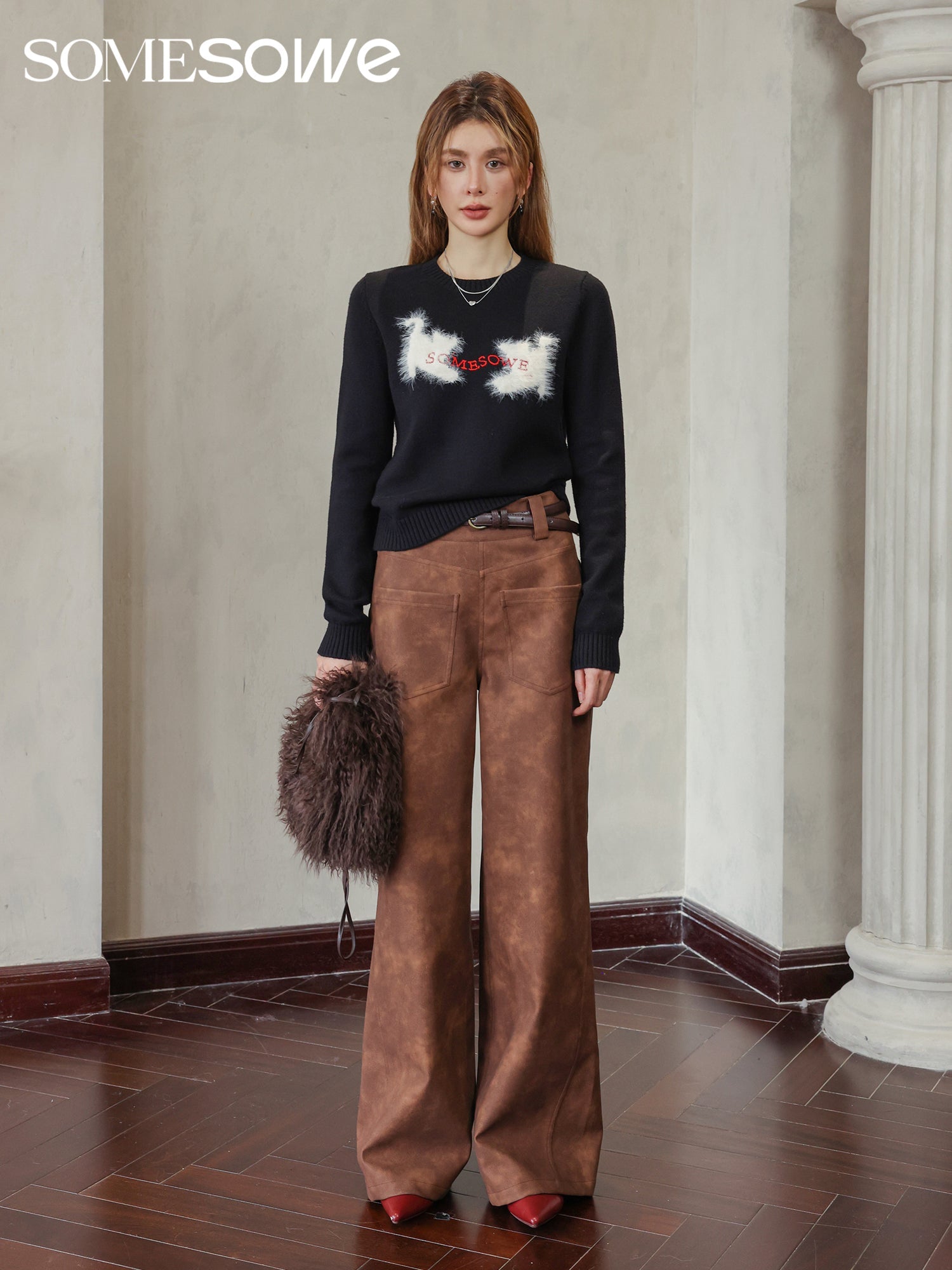 SOMESOWE Retro Dyed Faux Leather Straight Pants | MADA IN CHINA