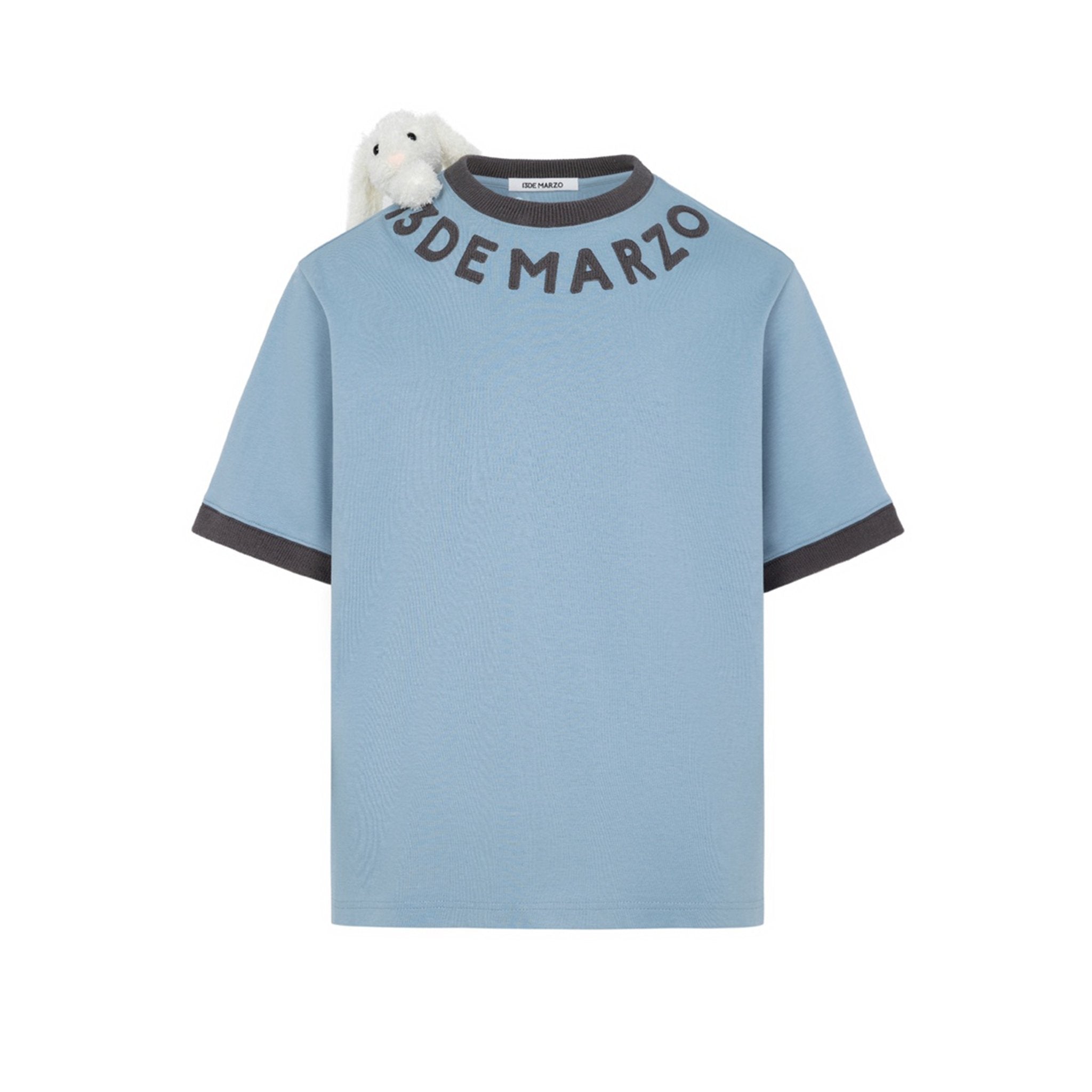 13DE MARZO Round Neck Knit Logo T-shirt Omphalodes | MADA IN CHINA