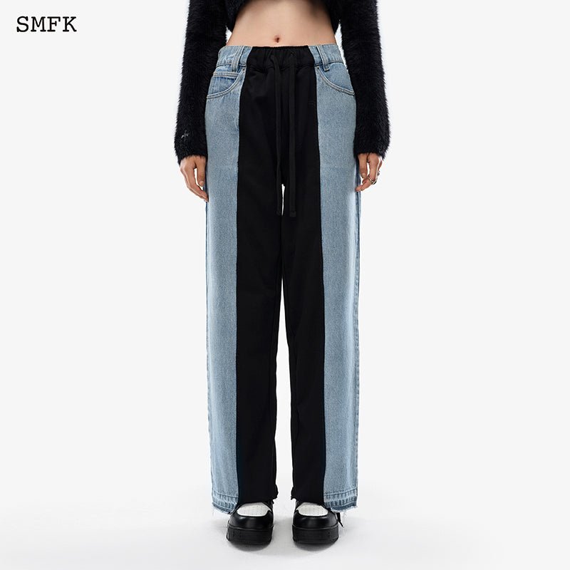 SMFK Skater Deconstructed Wide Leg Jeans Blue and Black | MADA IN CHINA