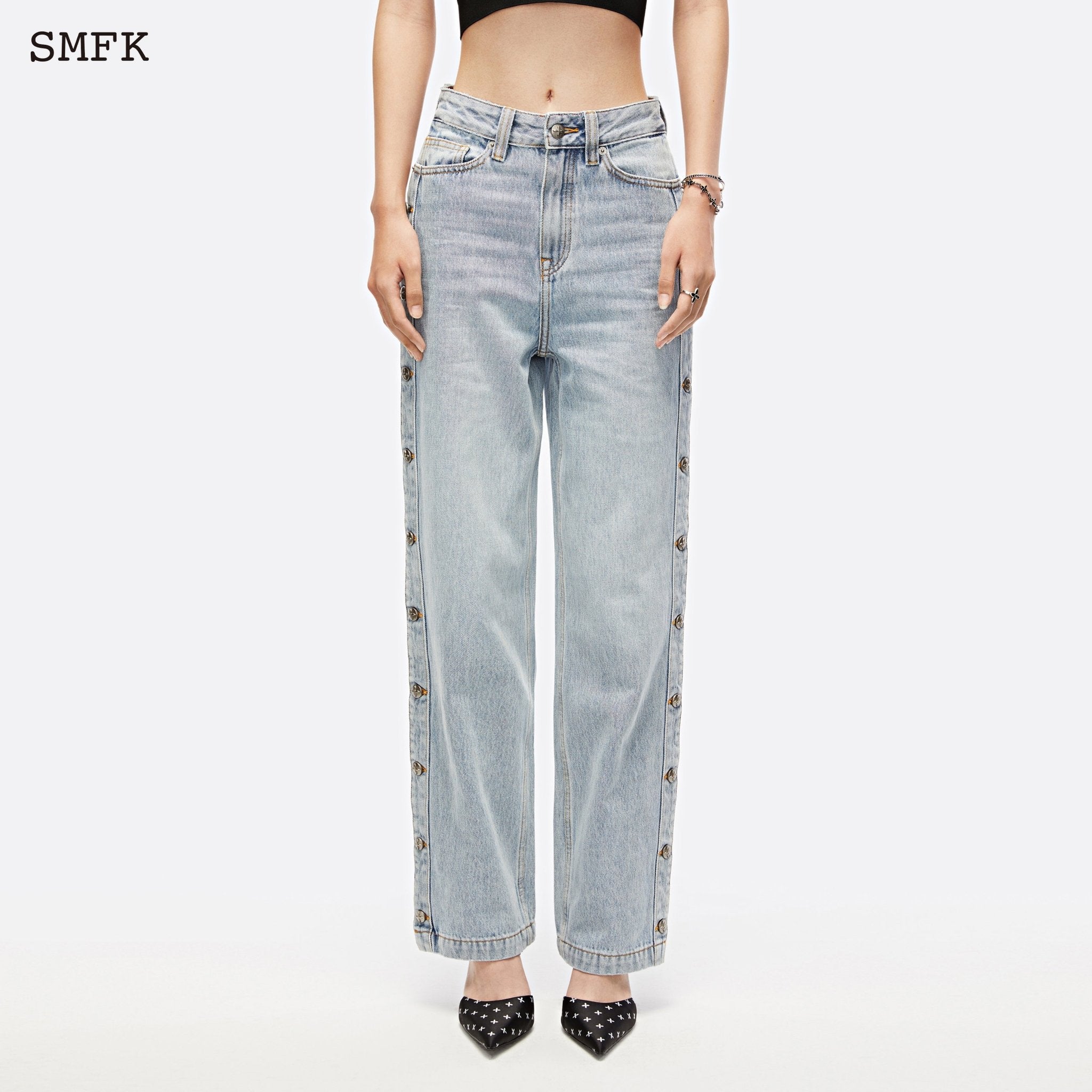 SMFK Skater Skateboard Deconstructed Jeans Denim Blue | MADA IN CHINA