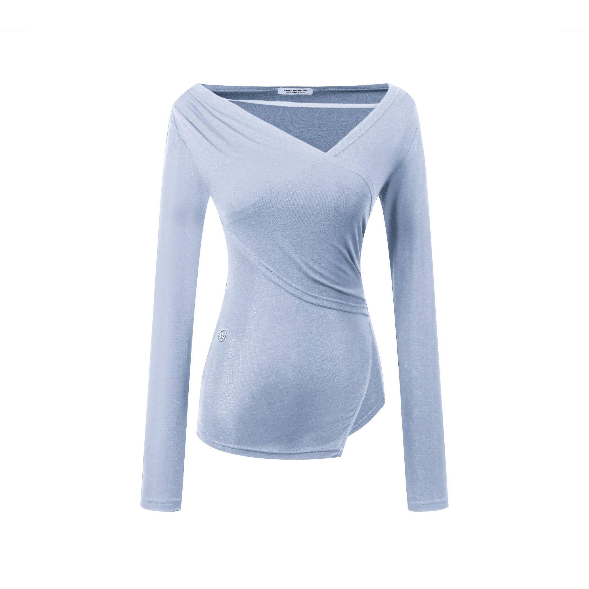 THREE QUARTERS Sky Blue Irregularly Pleated T-Shirt | MADA IN CHINA