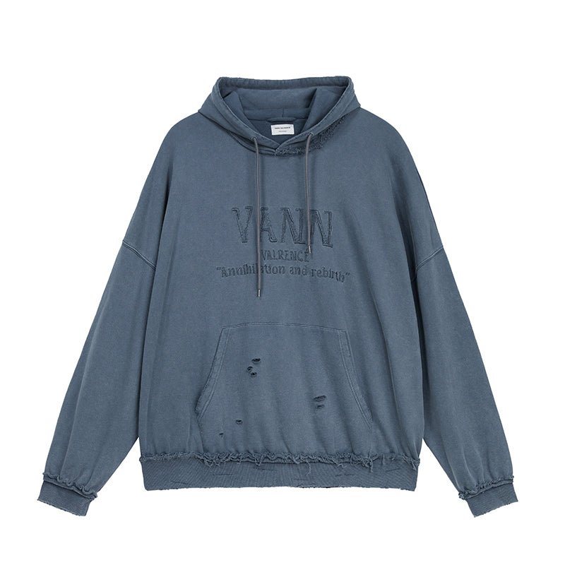 VANN VALRENCÉ Smoky Blue Raw Edge Sweatshirt | MADA IN CHINA