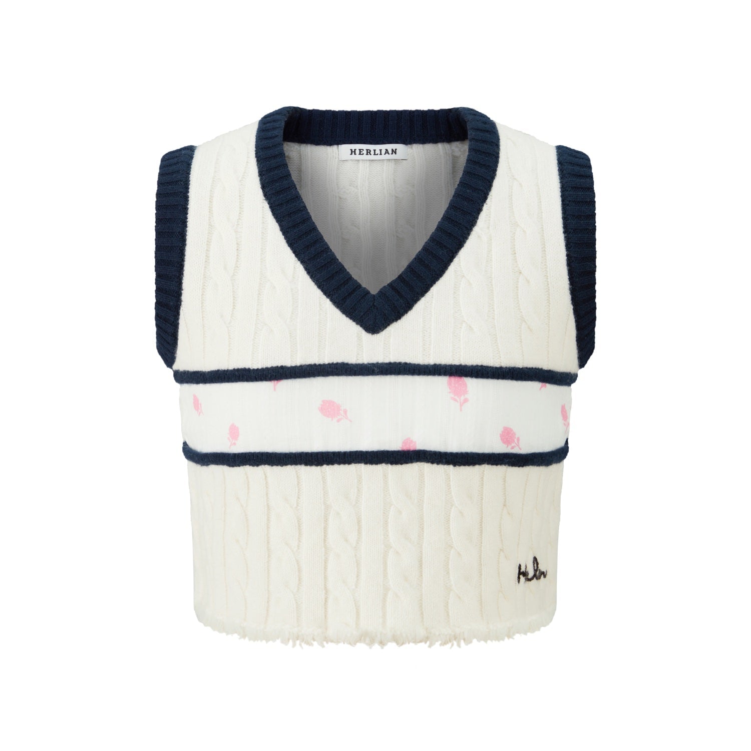 HERLIAN Strawberry Cable Knit V-neck Vest | MADA IN CHINA