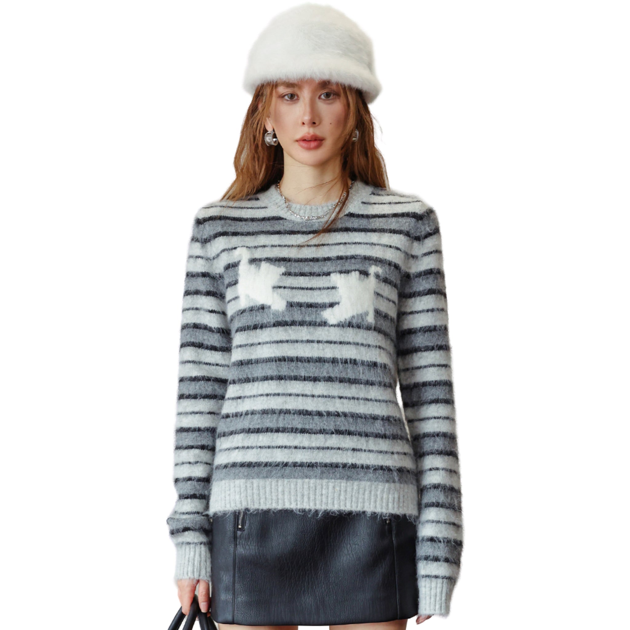 SOMESOWE Stripe Kitty Round Neck Sweater | MADA IN CHINA