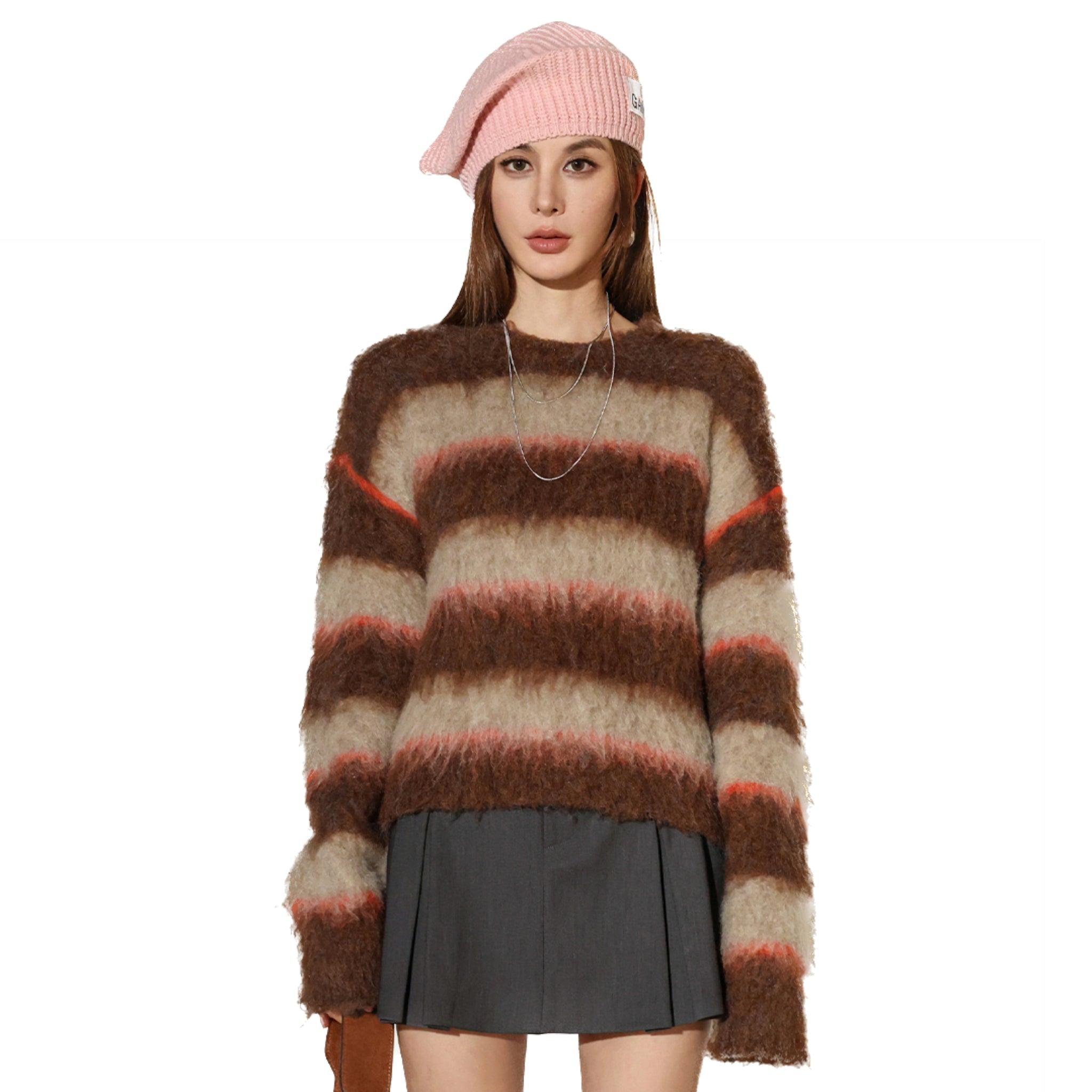 SOMESOWE Sunset Napped Stripe Sweater Brown | MADA IN CHINA