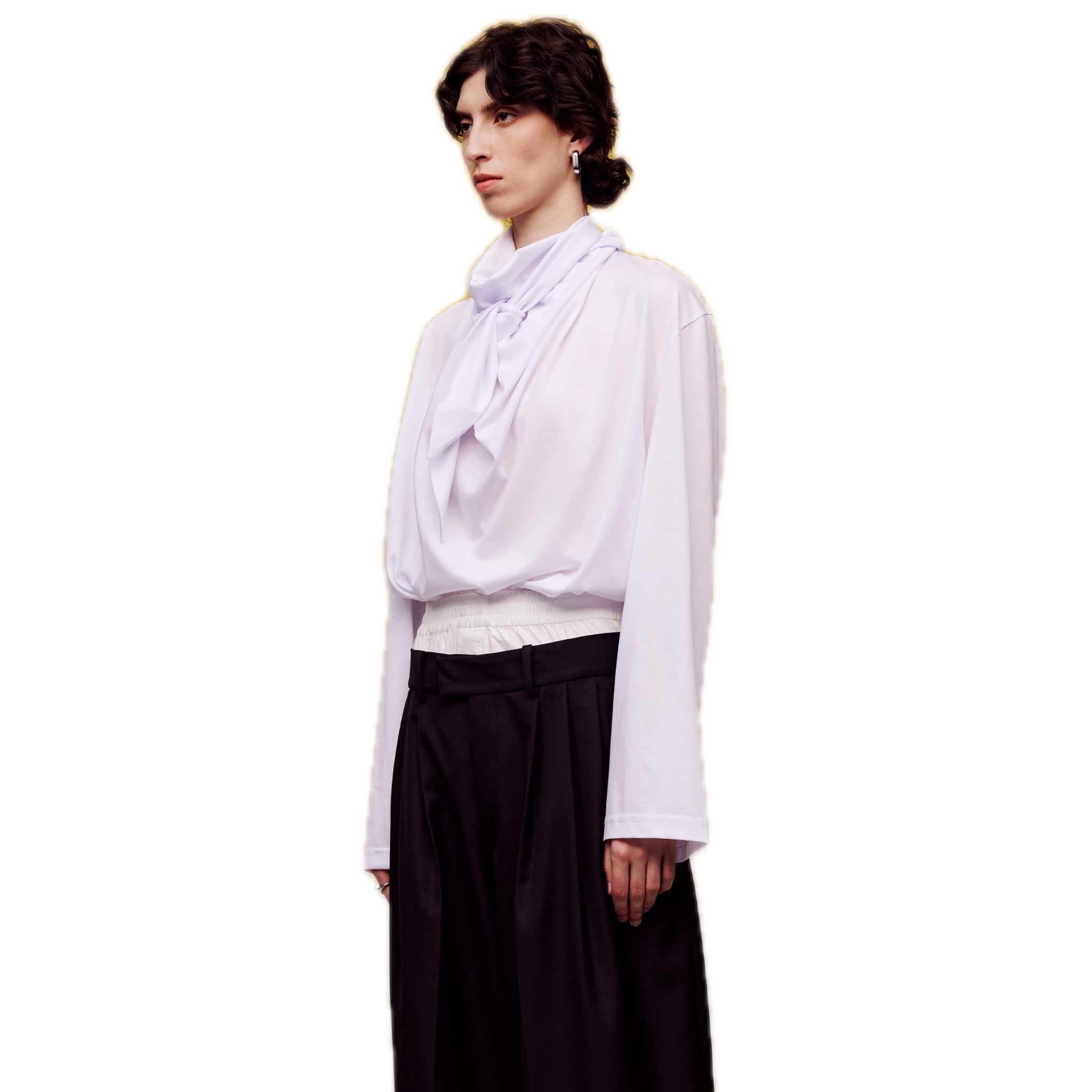 ilEWUOY T-scarf Collar Lace-up Long Sleeves in White | MADA IN CHINA