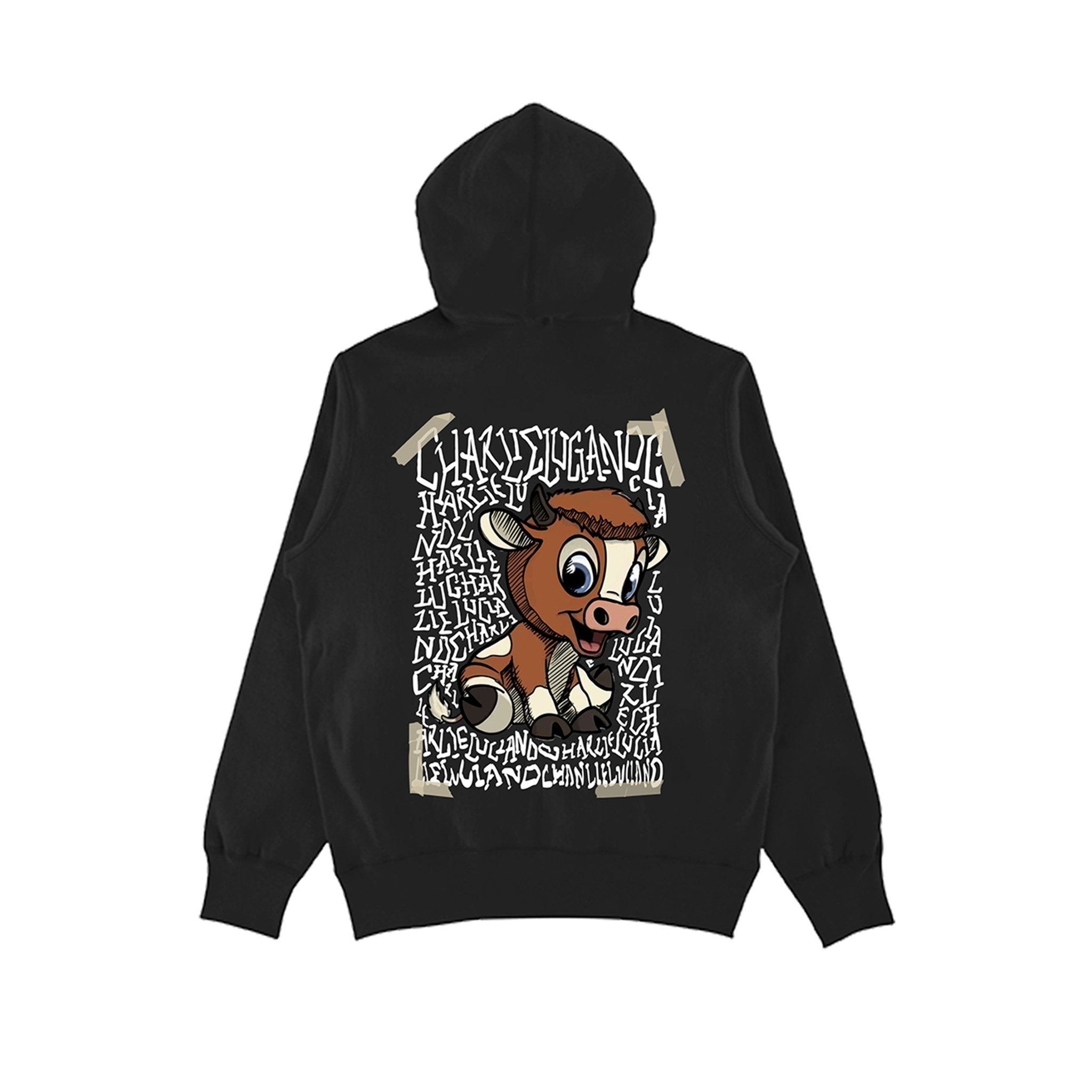 CHARLIE LUCIANO Tape Bull Logo Hoodie Black | MADA IN CHINA