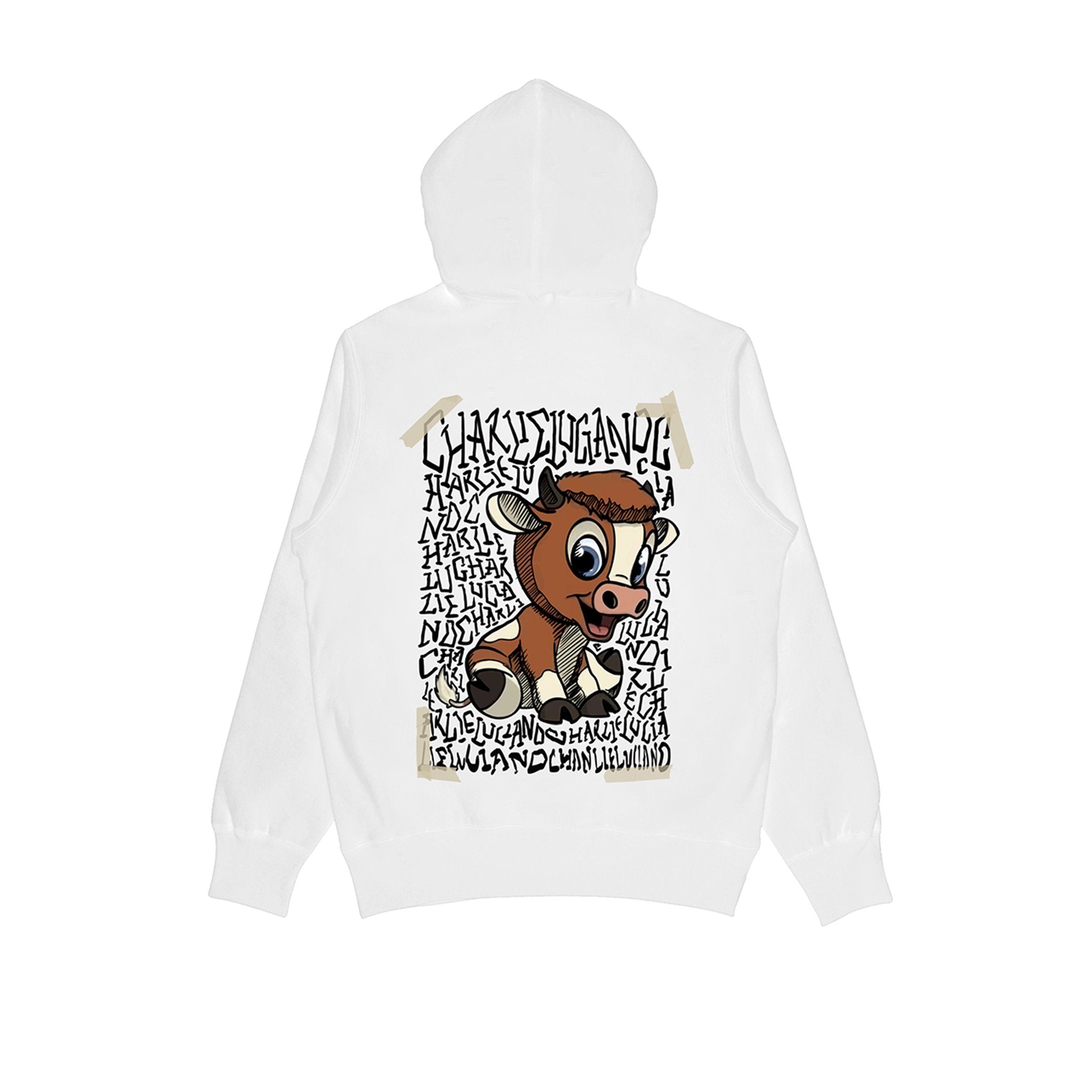 CHARLIE LUCIANO Tape Bull Logo Hoodie White | MADA IN CHINA