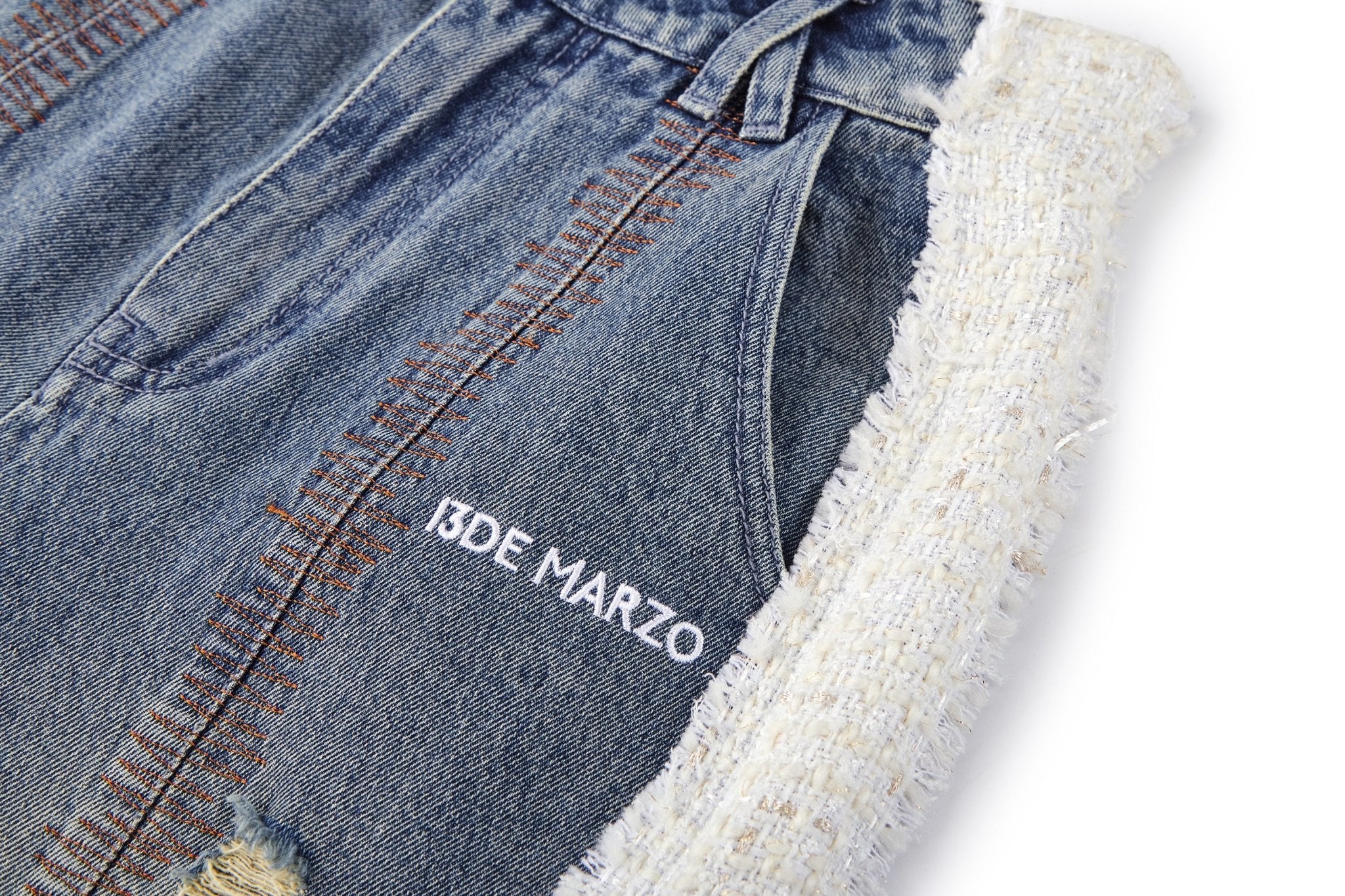 13DE MARZO Tweed Side Stitches Jeans Faded Denim | MADA IN CHINA