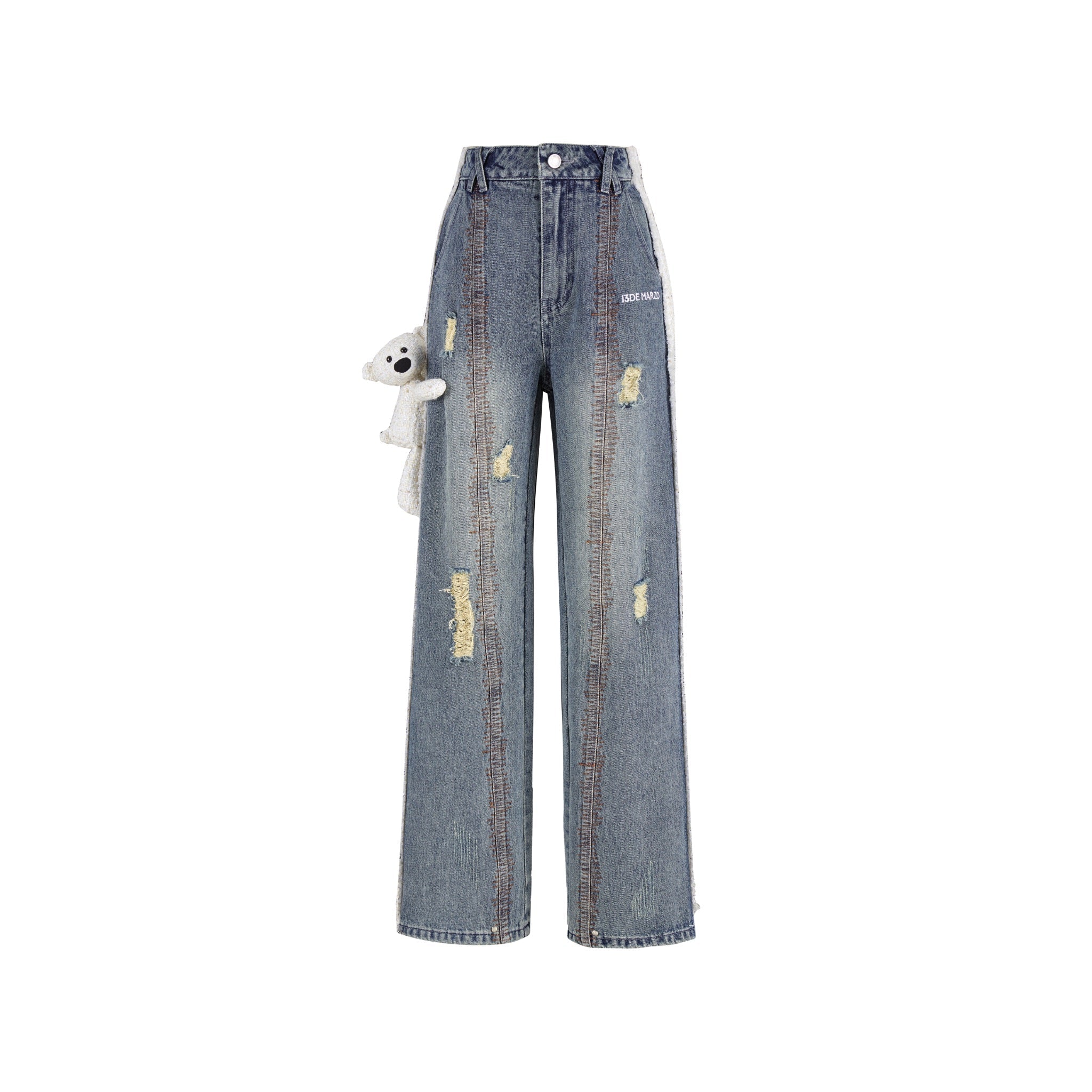 13DE MARZO Tweed Side Stitches Jeans Faded Denim | MADA IN CHINA