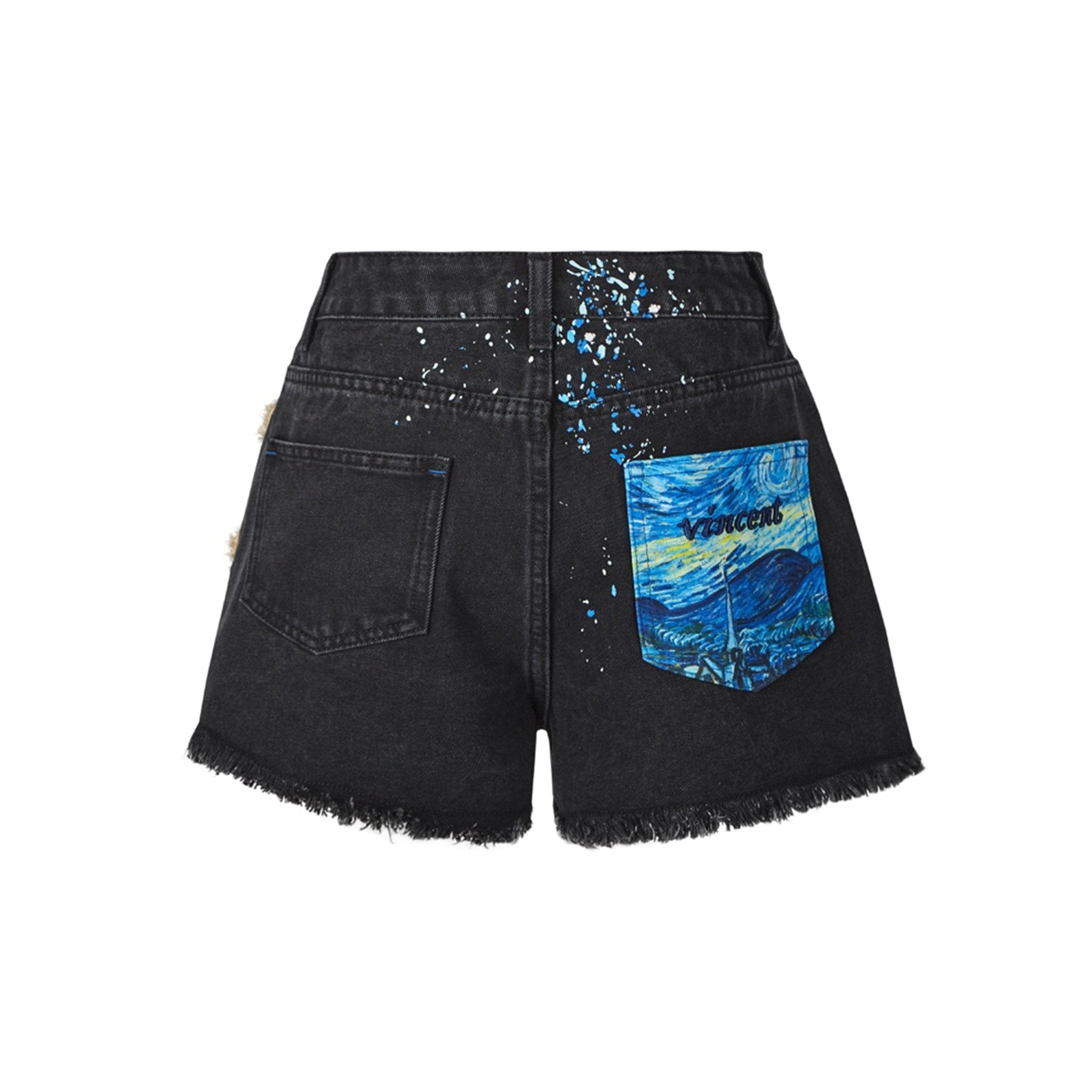 13DE MARZO Van Gogh Masterpiece Denim Shorts Black | MADA IN CHINA