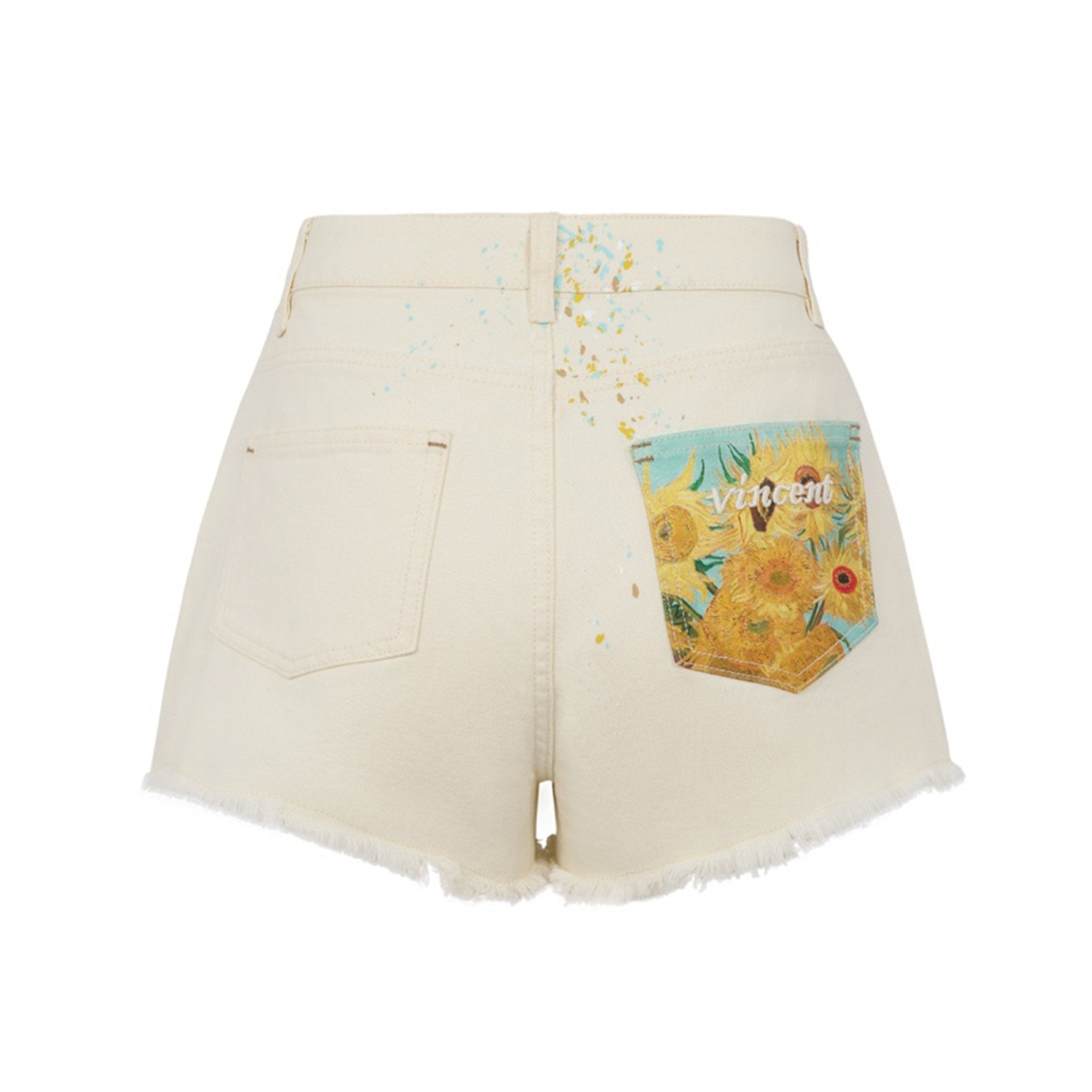 13DE MARZO Van Gogh Masterpiece Denim Shorts Cream | MADA IN CHINA