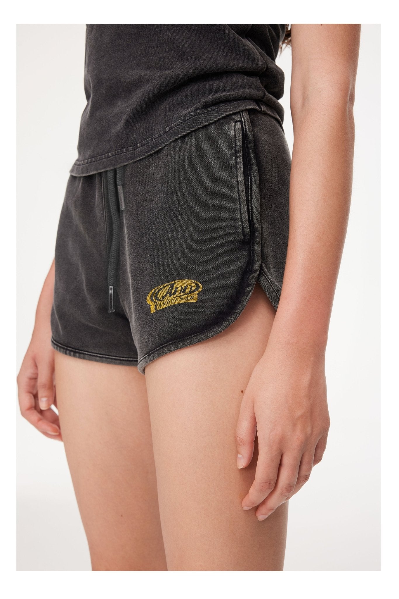 ANN ANDELMAN Washed Grey Logo Shorts | MADA IN CHINA