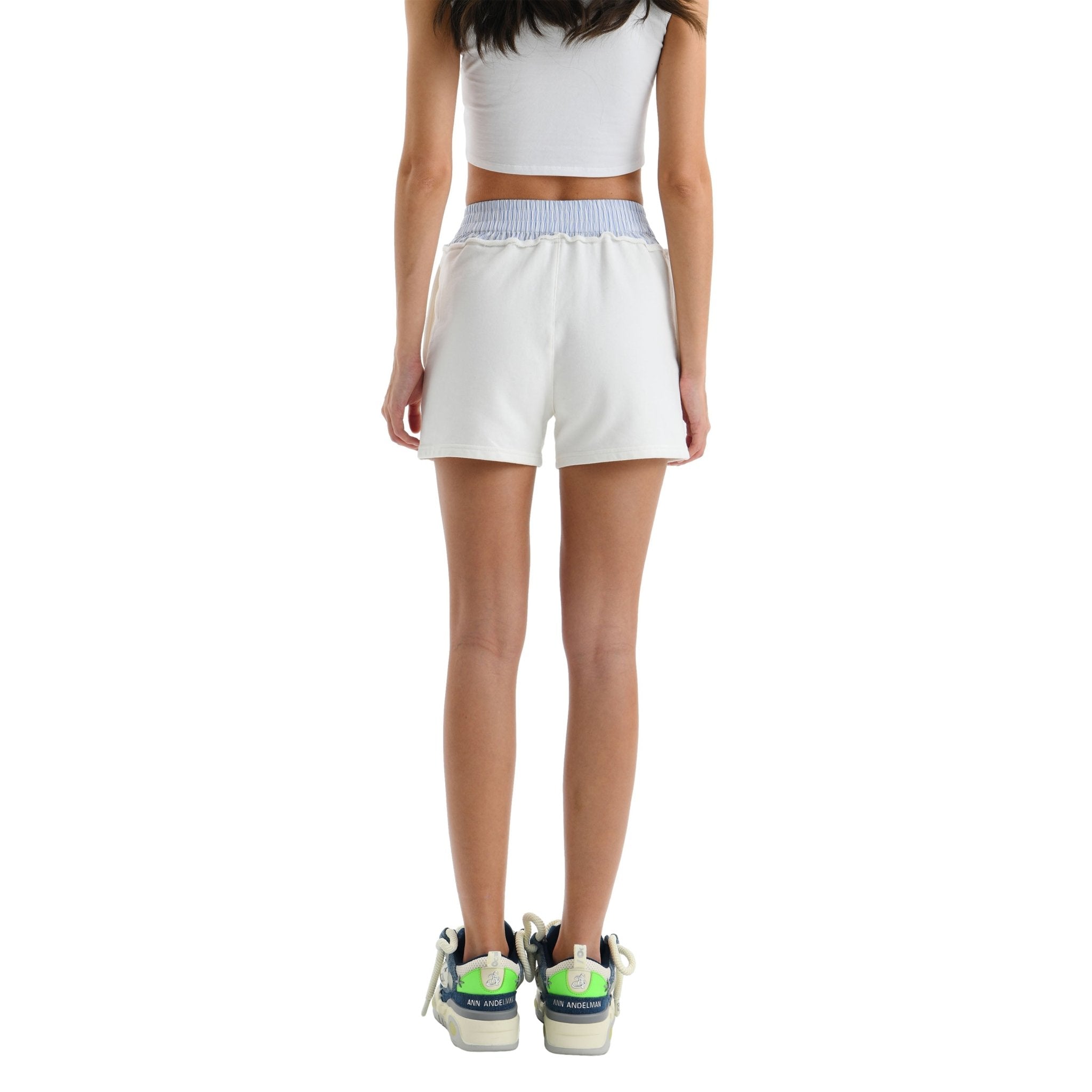 ANN ANDELMAN White and Blue Vertical Patchwork Short Sweatpants | MADA IN CHINA