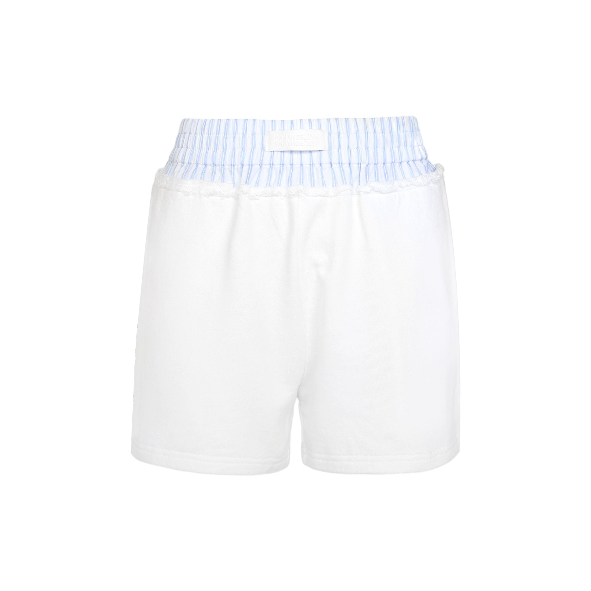 ANN ANDELMAN White and Blue Vertical Patchwork Short Sweatpants | MADA IN CHINA