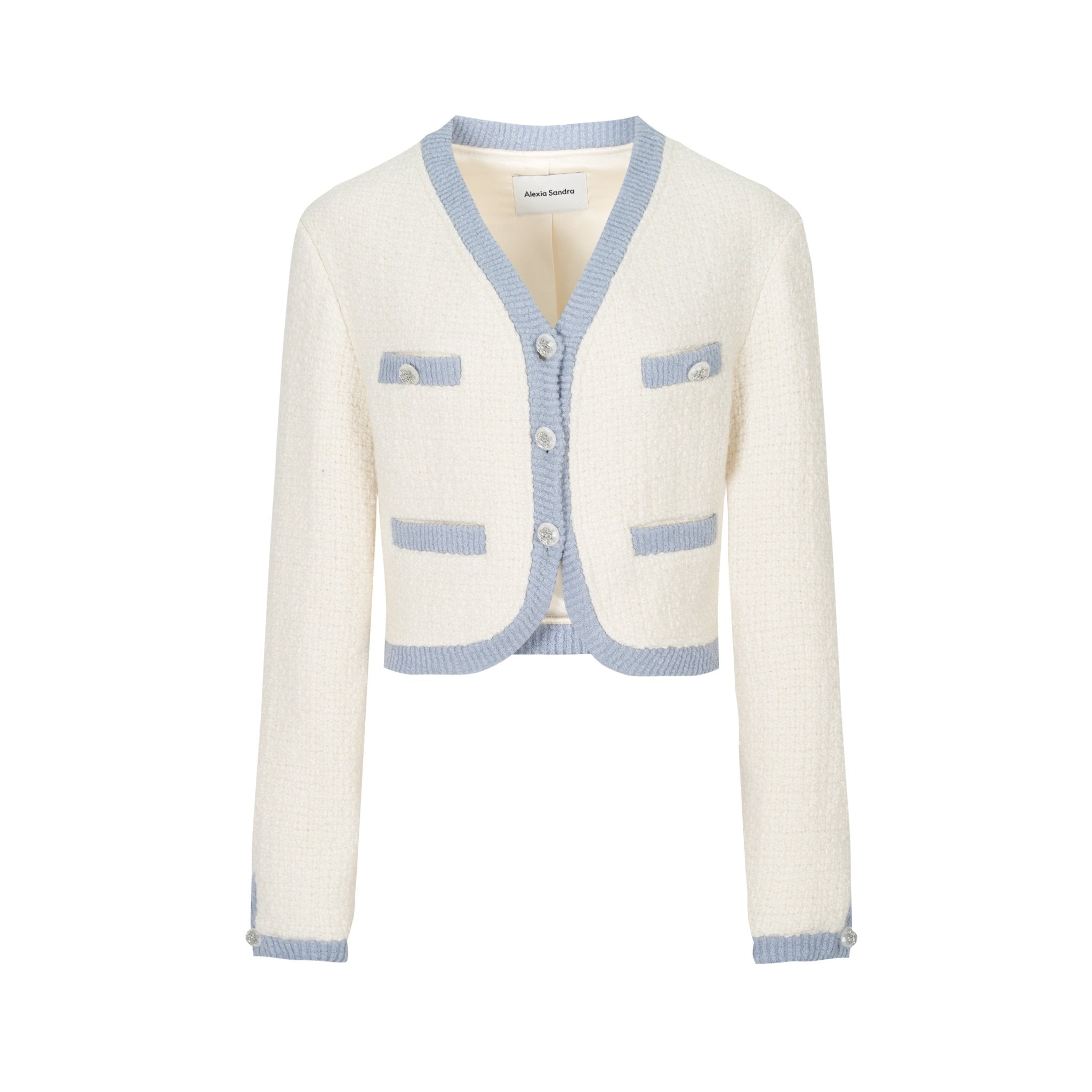 Alexia Sandra White And Blue Wool Cardigan Jacket | MADA IN CHINA