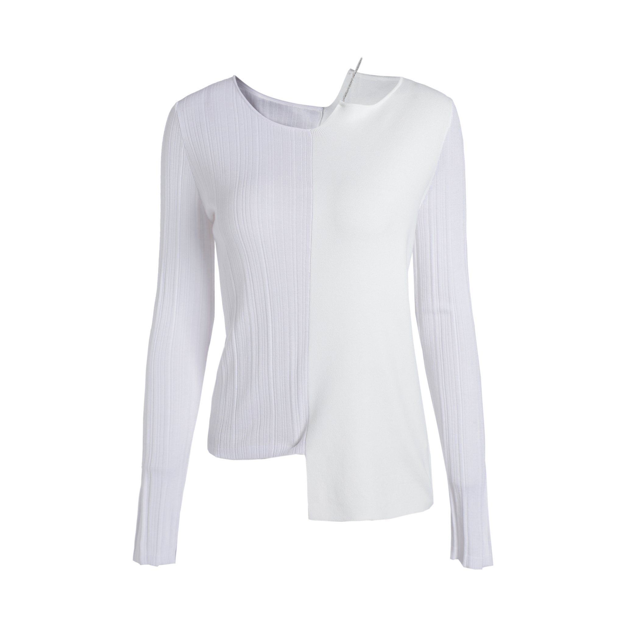 FENGYI TAN White Asymmetric Knitted Top | MADA IN CHINA