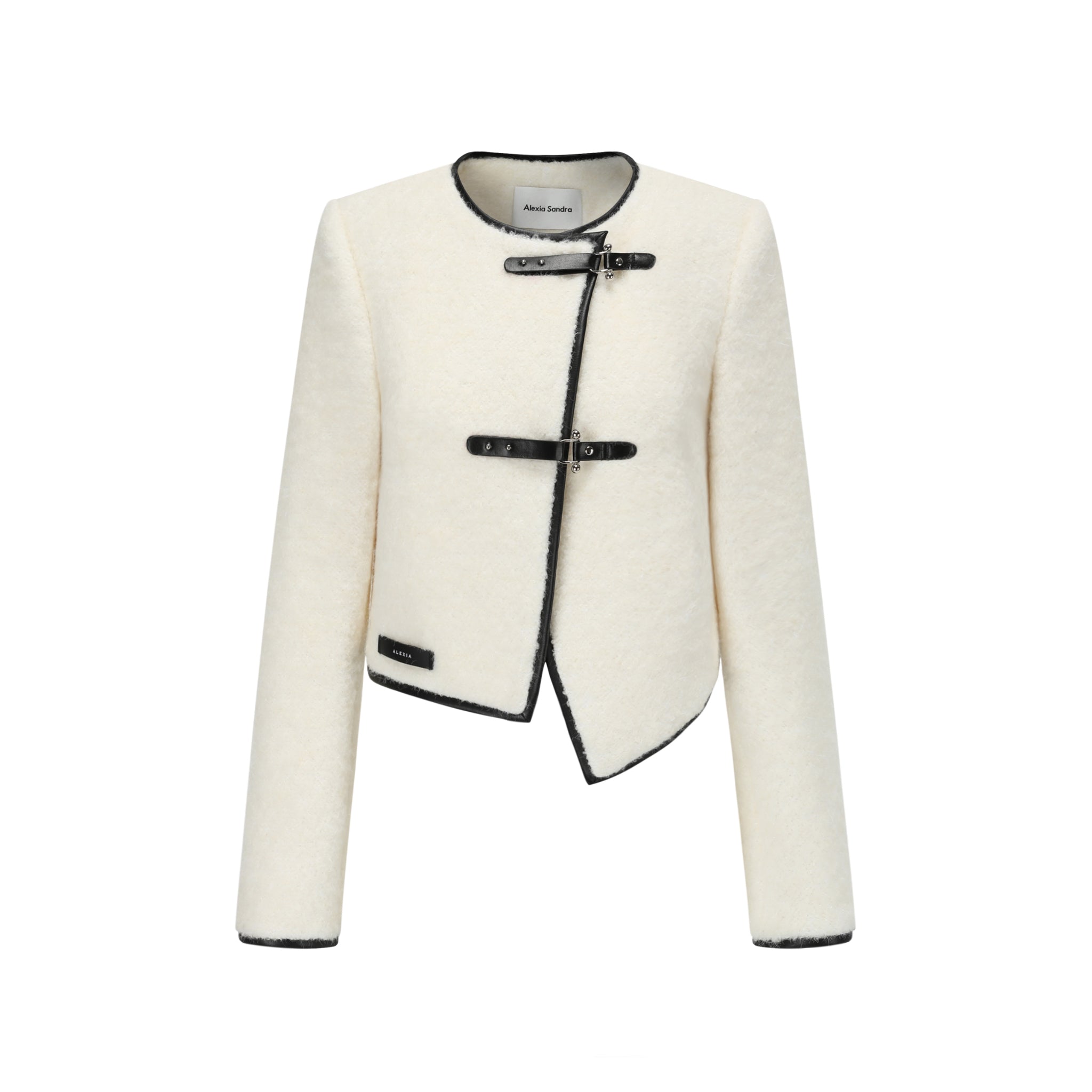 Alexia Sandra White Asymmetrical Lambswool Jacket | MADA IN CHINA