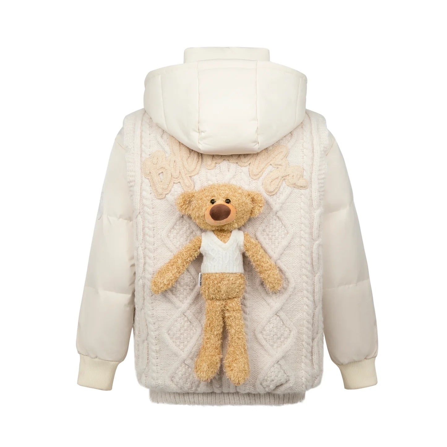 13DE MARZO White Bear Weave Knit Patch Down Jacket | MADA IN CHINA