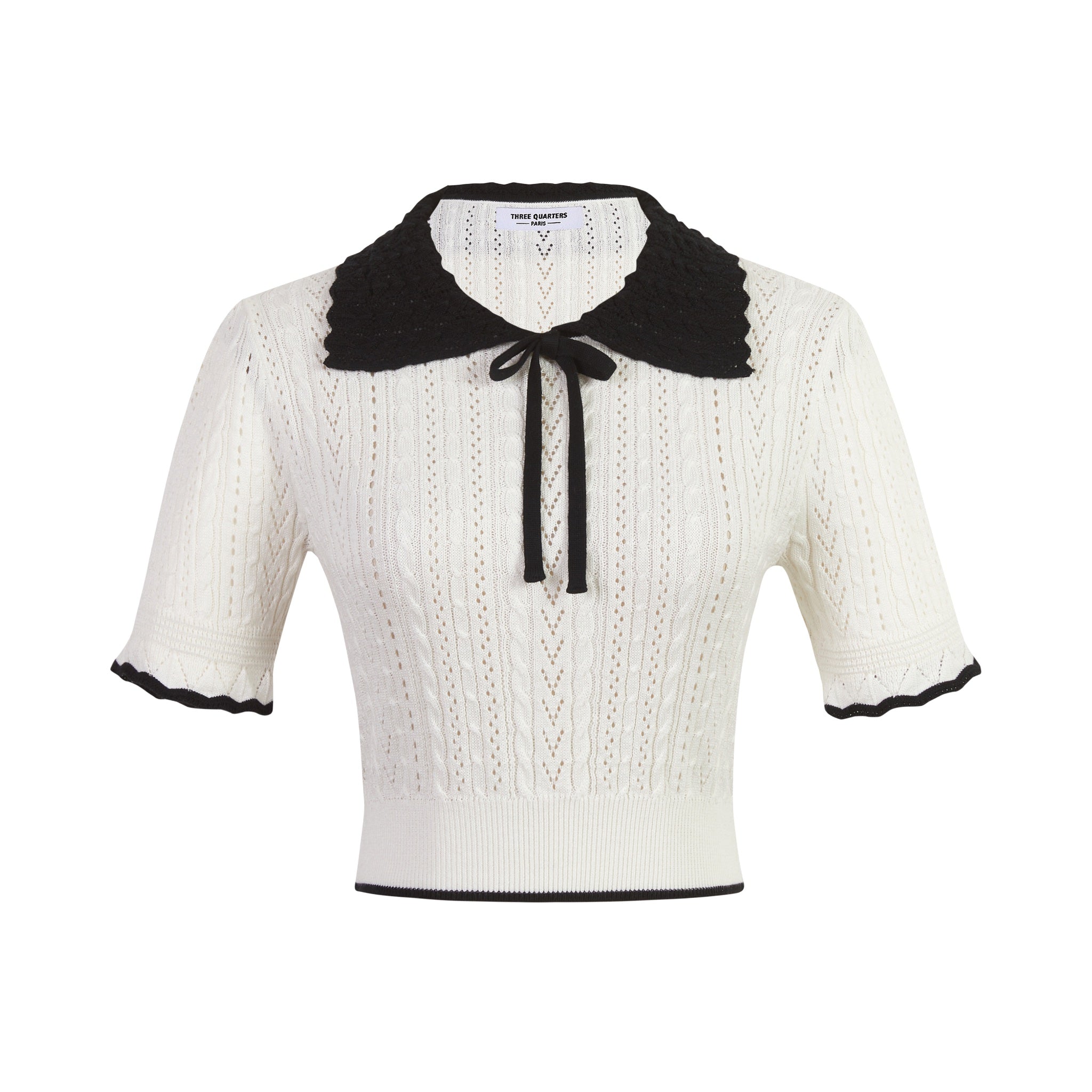 THREE QUARTERS White Black Collar Top | MADA IN CHINA